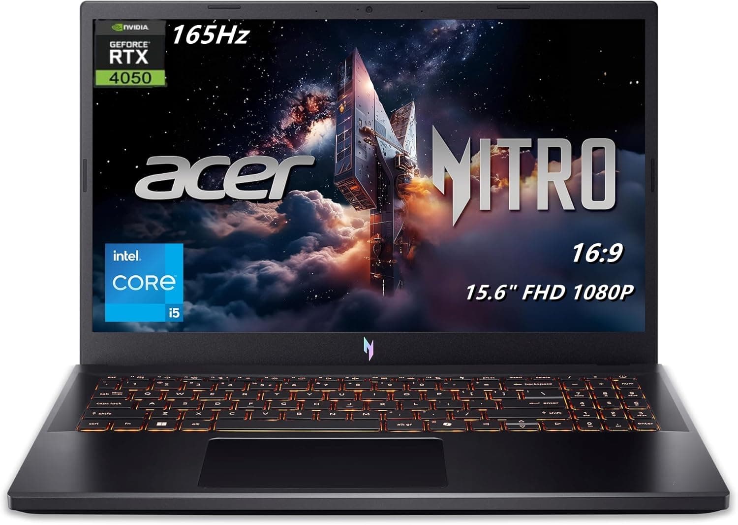 acer Nitro V Gaming Laptop, 15.6" FHD (1080P) Display, 165Hz, Intel i5-13420H, NVIDIA GeForce RTX 4050, 8GB DDR5, 512GB SSD, Windows 11 Home, Backlit KB, Black, TWE Laptop Foldable Stand