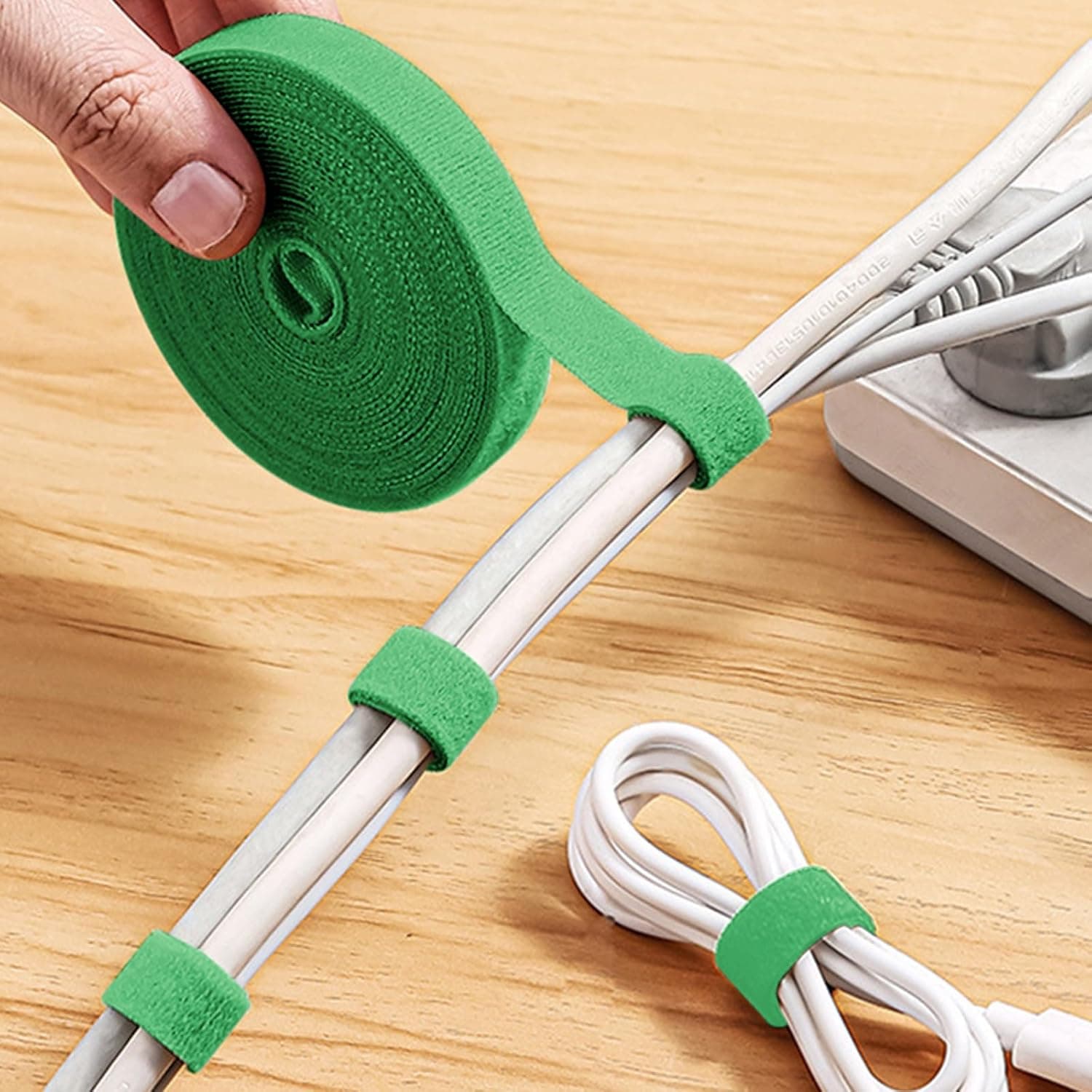 32.81ft x 1 Pack Reusable Cable Ties, Adjustable Cord Straps, Cable Organizer, Cord Wrap and Hook Loop Cords Management,Plants Ties,Green