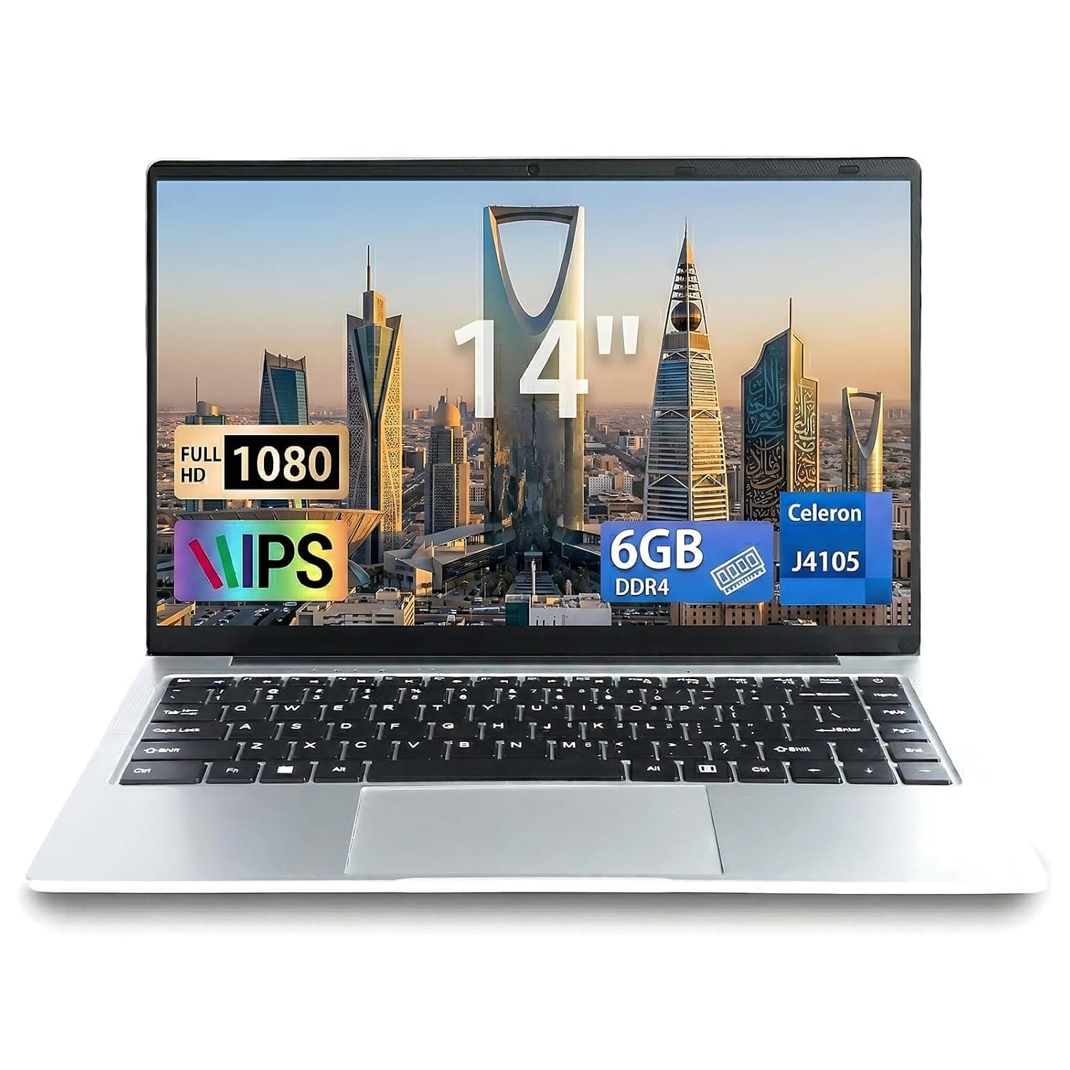لابتوب 14 بوصة فضي نحيف - Intel Celeron J4105، 8GB RAM، 128GB SSD، شاشة IPS 1080P FHD، كاميرا 2.0MP، WiFi سريع (Silver, 6GB+128GB)