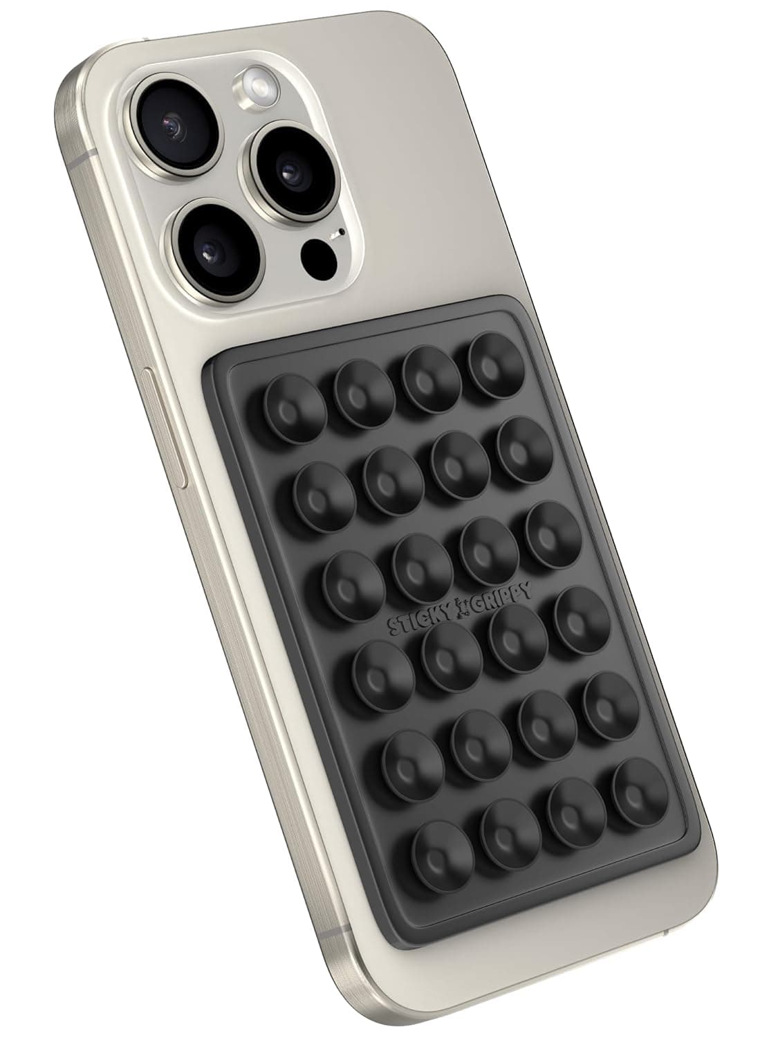 StickyGrippy Suction Phone Case Mount, Silicon Adhesive Phone Accessory for iPhone and Android, Hands-Free Fidget Toy Mirror Shower Phone Holder, Tiktok Videos and Selfies (Black)