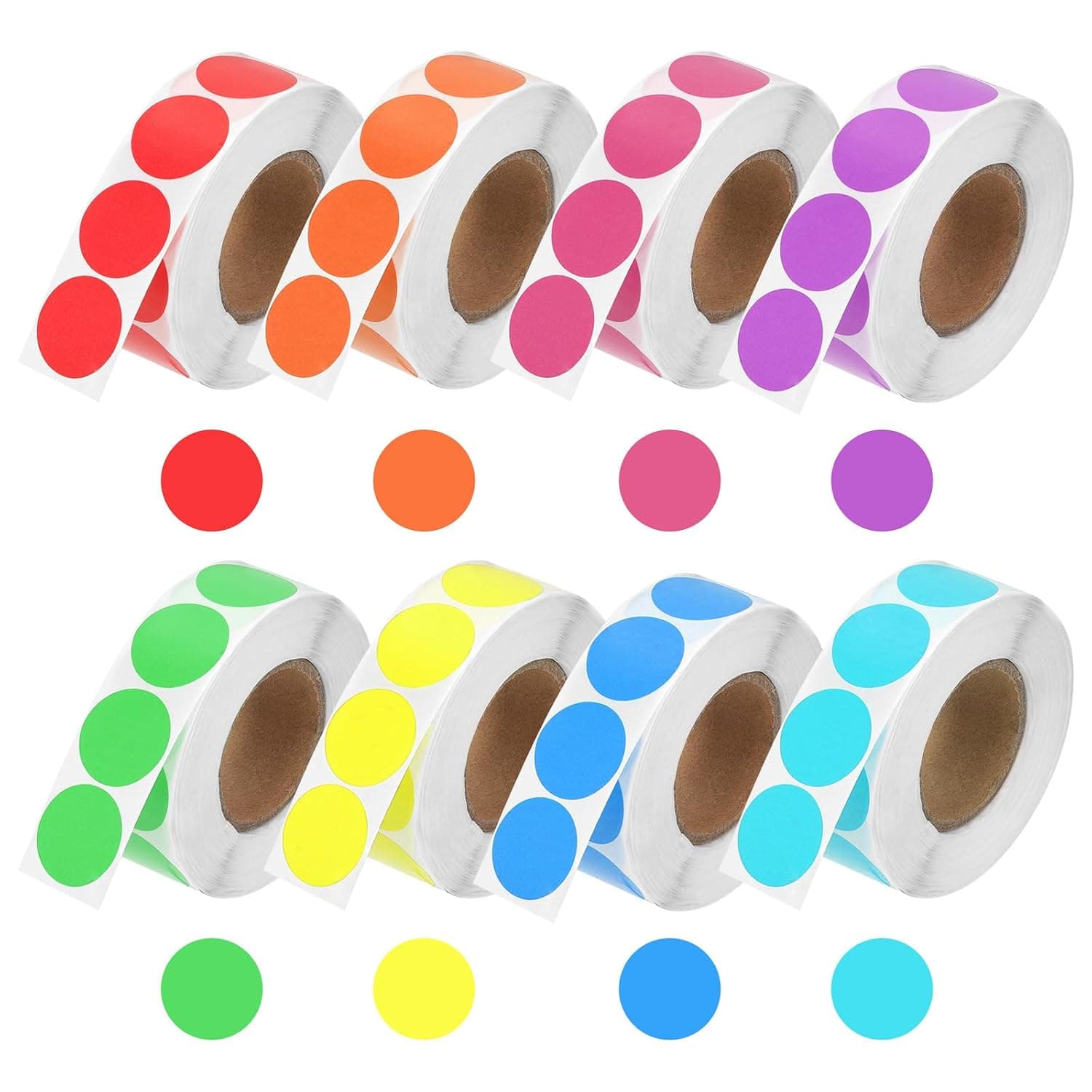 Swpeet 8000Pcs 8 Rolls 8 Colors 1 Inch Circle Dot Self-Adhesive Stickers Assortment Kit, Round Color-Coded Sticker Labels, 1000 Labels Per Roll, Strong Adhesion for Office Retail Classification