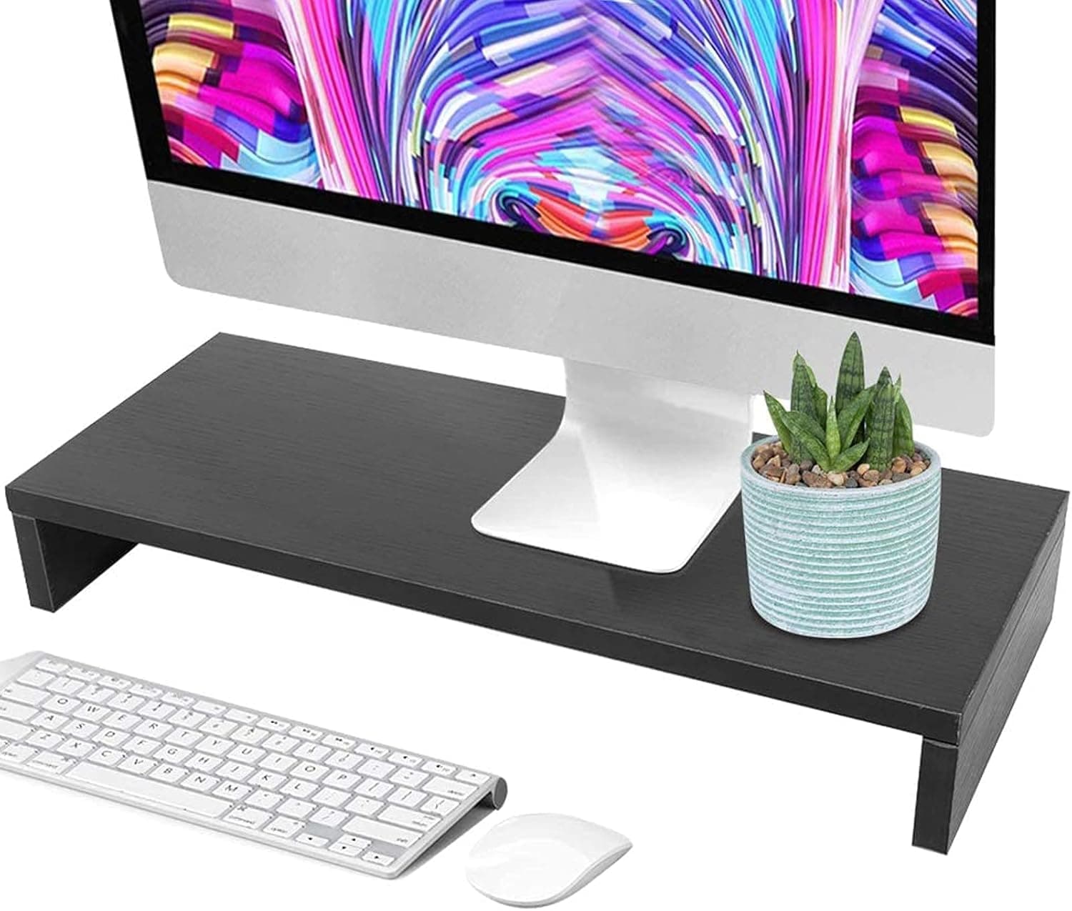 Monitor Stand , Desk Organizer for Laptop Computer, Wood Monitor Stand for Printer, PC, Save Space Laptop Riser Desk for Home and Office Use, Wood Black (black)
