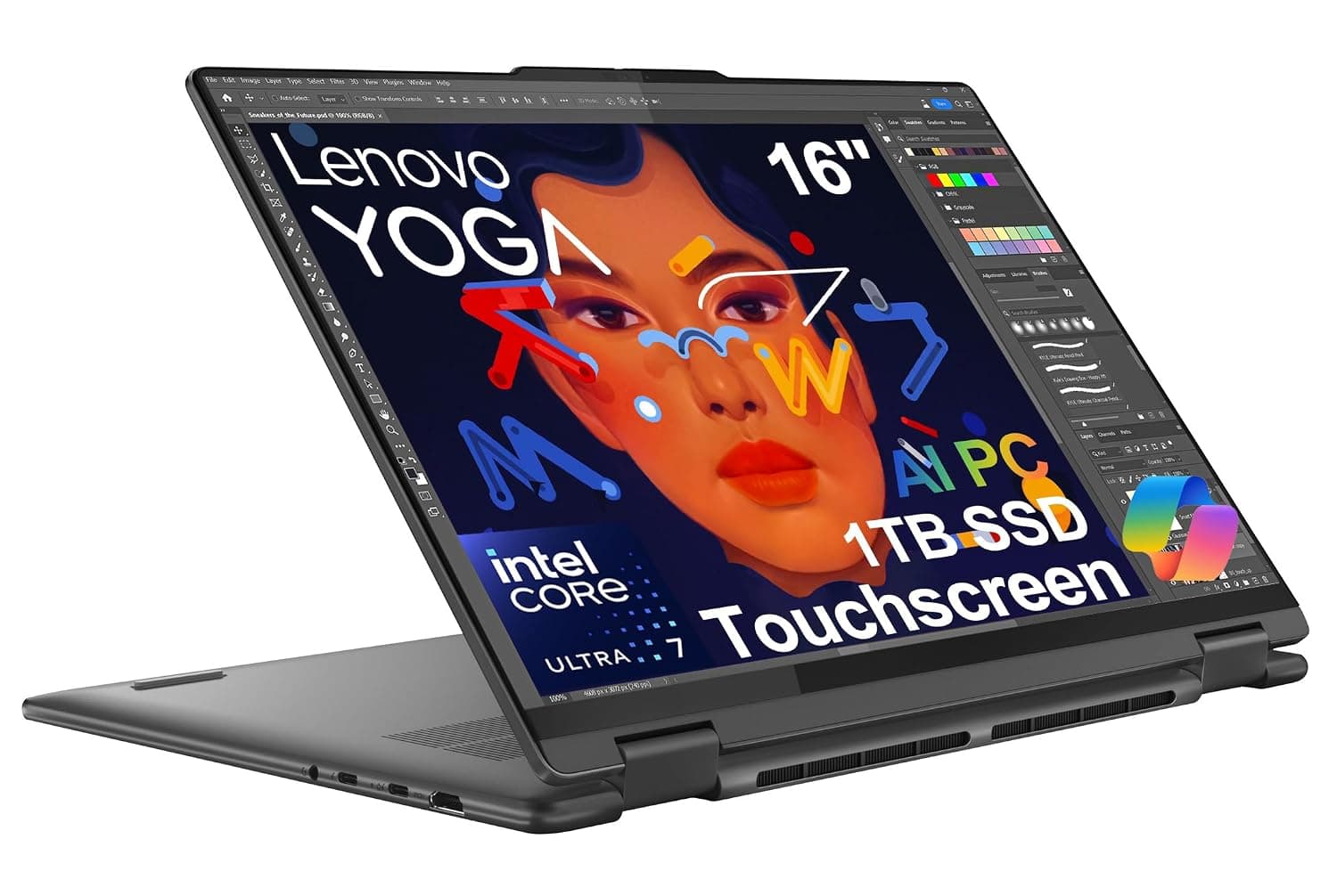 Lenovo Yoga 7i 2-in-1 Laptop, Intel Ultra 7 155U, 16GB DDR5, 1TB SSD | 16" FHD+ Touchscreen, > i7-1355U, Business AI PC, Backlit, FHD IR Webcam, Fingerprint, 2 x Thunderbolt 4, Win 11 Pro