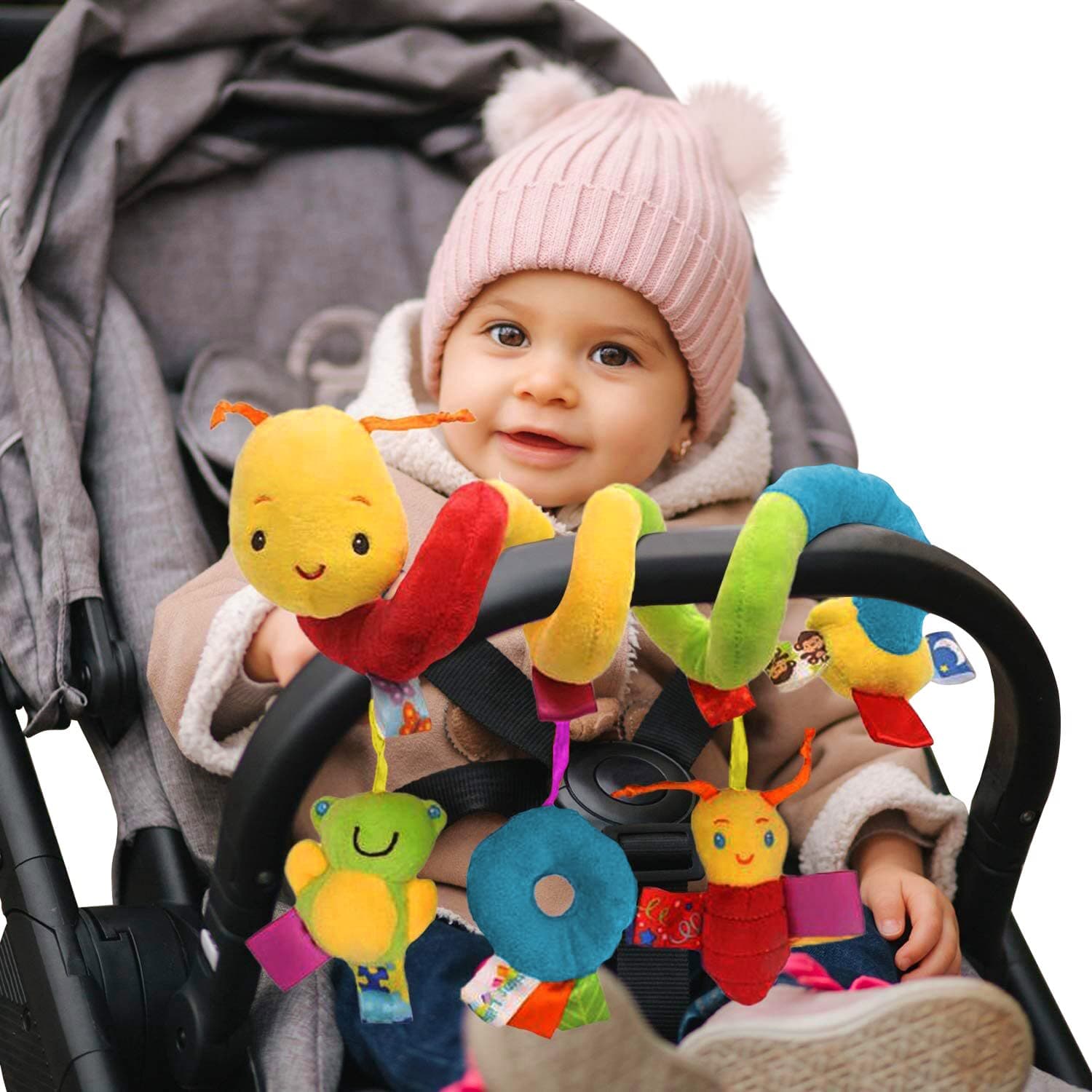 kidoola Spiral Wrap-Around Baby Pram Toys | Velvet Spiral Baby Interactive Hanging Car Seat Toy, Ideal for Buggy, Pram, Pushchair, Stroller, Car Seat or Cot | Travel for Boy & Girls (3+ Months)