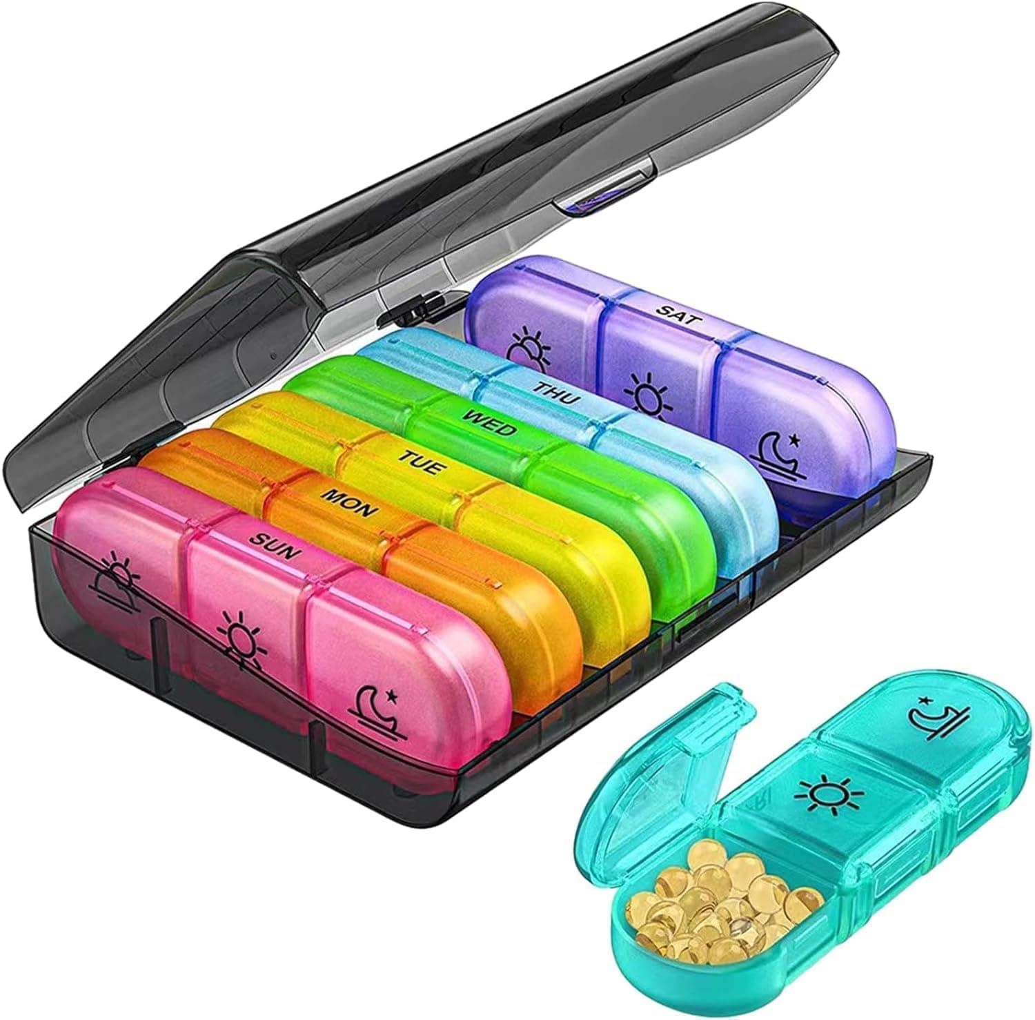Weekly/Daily Pill Organizer 3 Times a Day, Portable Travel Pill Box 7 Day with Large Pill Containers, Light-Proof Pill Case for Vitamins, Medication, Supplements From ZidMed (Pill Box Travel)