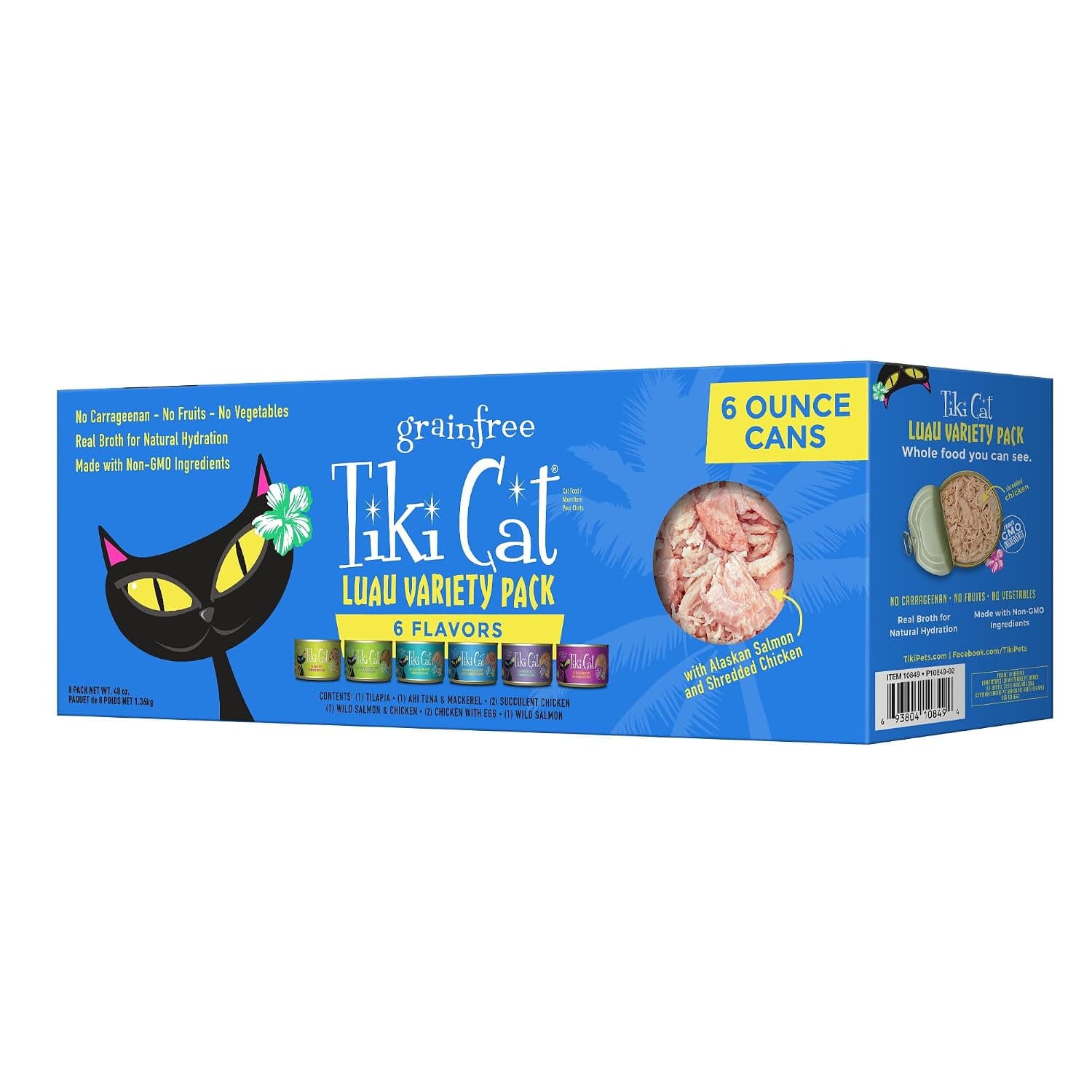 Tiki Cat Luau Grain-Free, Wet Food Consomme Variety Pack for Adult Cats & Kittens, 8 cans (6 oz) | Whole Foods, Wet Cat Food, High Protein, Real Chicken and Seafood Flavors, Real Broth Boosts Hydration, 2.8 Oz Cans, 8 Pack
