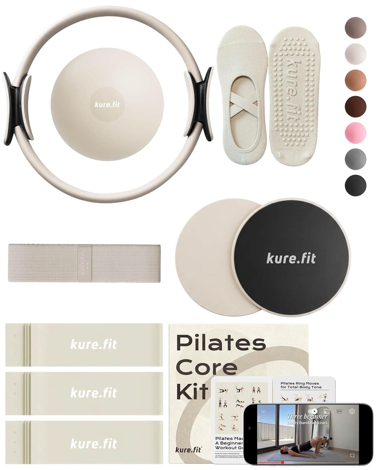 Home Pilates Essentials Kit for Women مجموعة بيلاتس | Pilates Ring, Mini Ball, Booty Band Set | Pilates Equipment Starter Set in Gift Box | Workout Guide Included