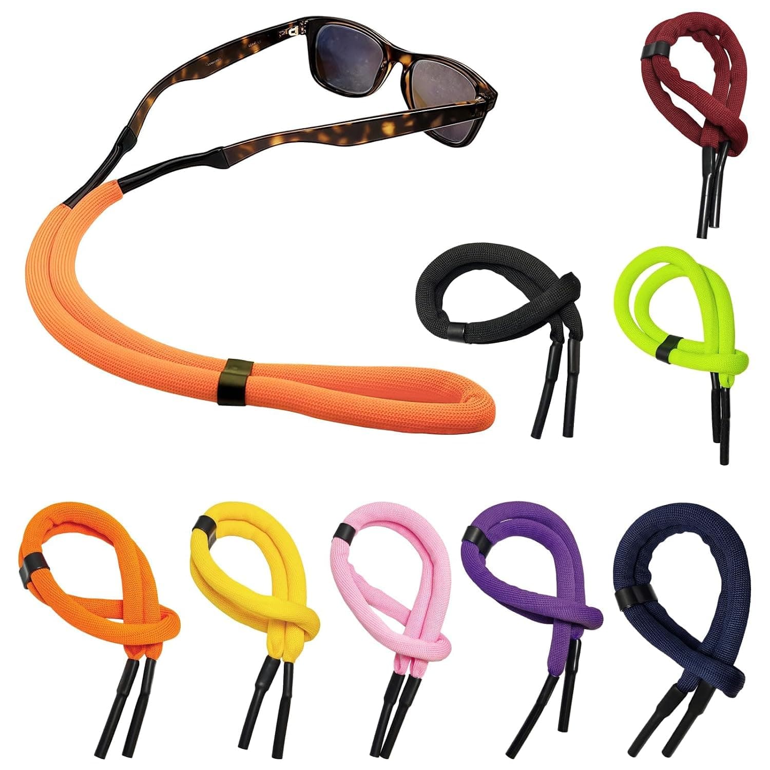 Glasses Straps, Universal Adjustable Floating Sports Sunglasses Strap Buoyant Eyewear Lanyard for Water, Suitable for Boating Kayaking Fishing Paddleboarding Beach Lake Pool (8 Pcs)