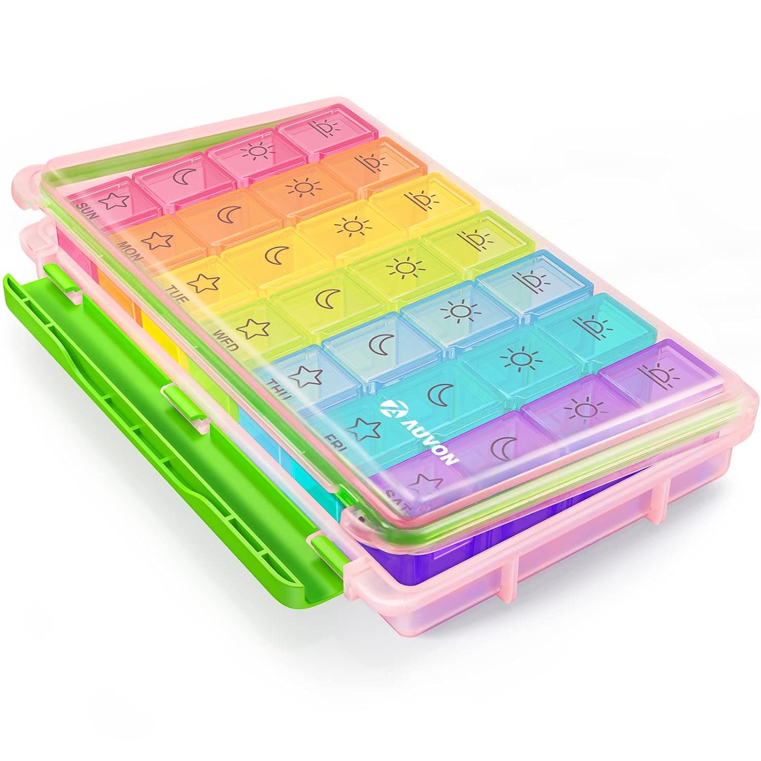 AUVON Large Moisture-Proof Weekly Pill Organizer 4 Times a Day, BPA-Free | 7 Day Pill Box Case with Portable Design for Travel, Removable Individual Containers Hold Vitamins, Supplements, Medications
