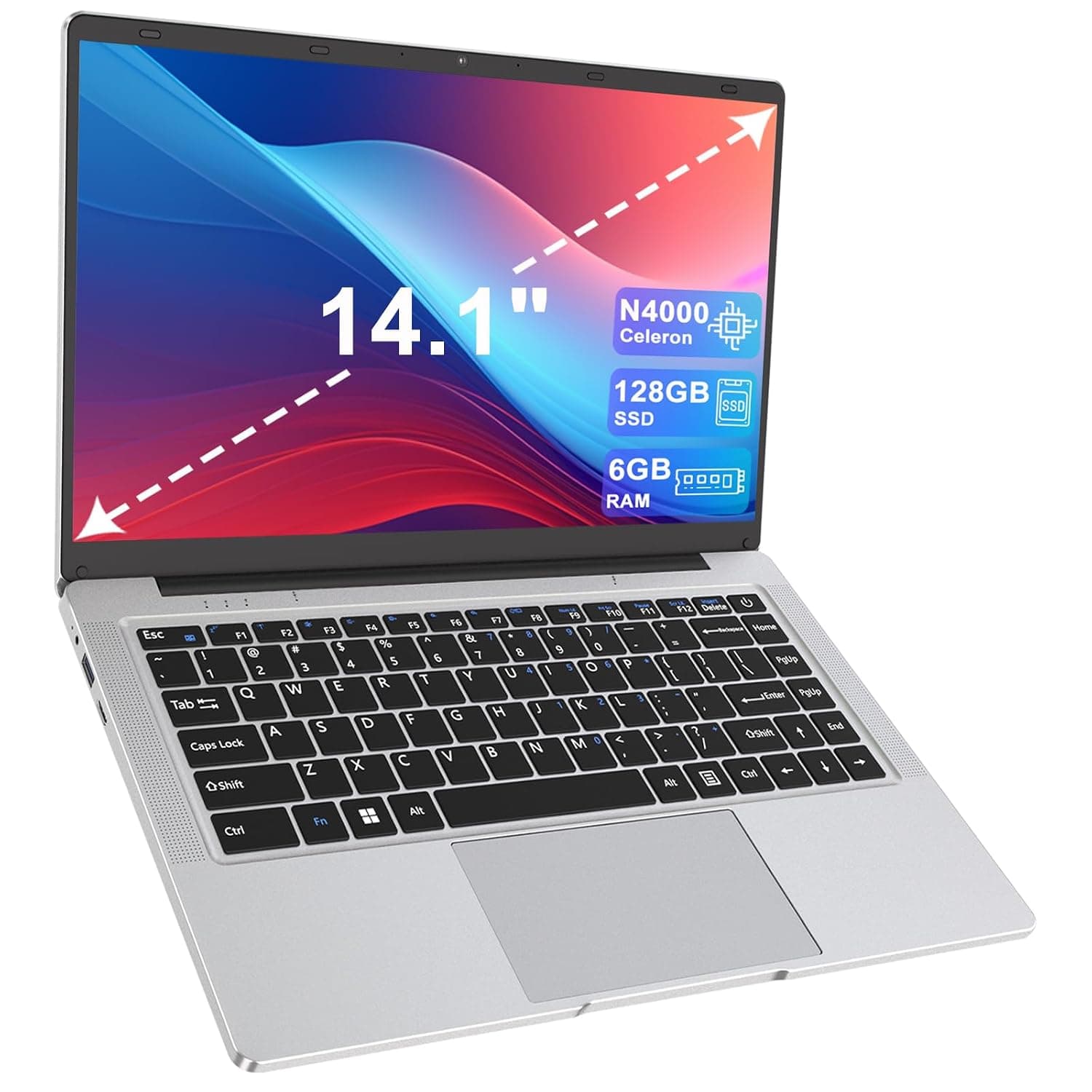 DREAMFYRE 14 inch Laptop, Dual-Core Celeron N4000 6GB DDR4 128GB SSD | HD IPS, Dual Band WiFi, Portable Laptop PC Fanless Notebook for Work & Study, Bluetooth, USB 3.0, Mini HDMI, Ethernet Adapter