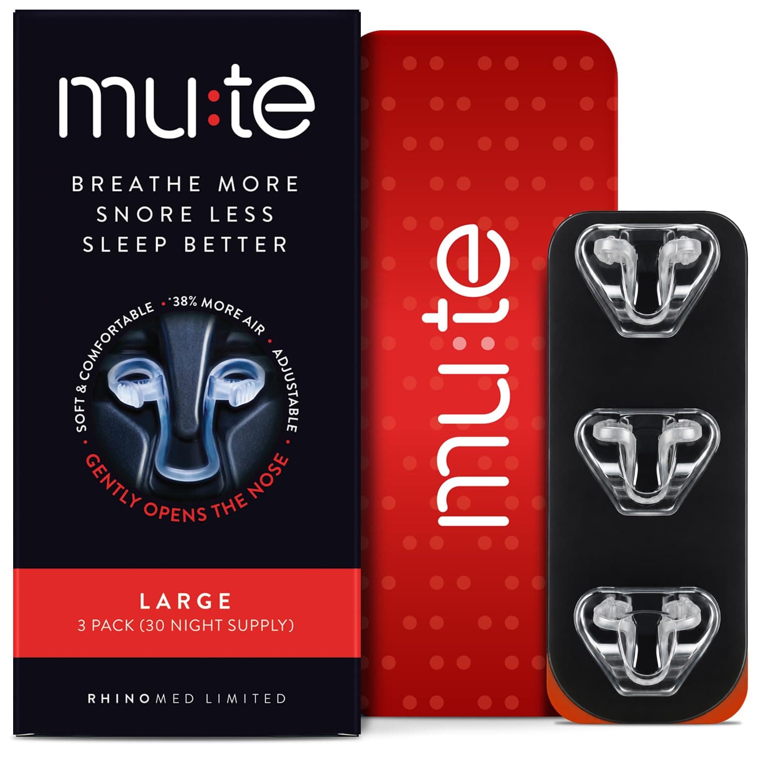 Rhinomed Mute Nasal Dilator for Snore Reduction Anti-Snoring Aid Solution Improves Airflow Comfortable Nose Vent