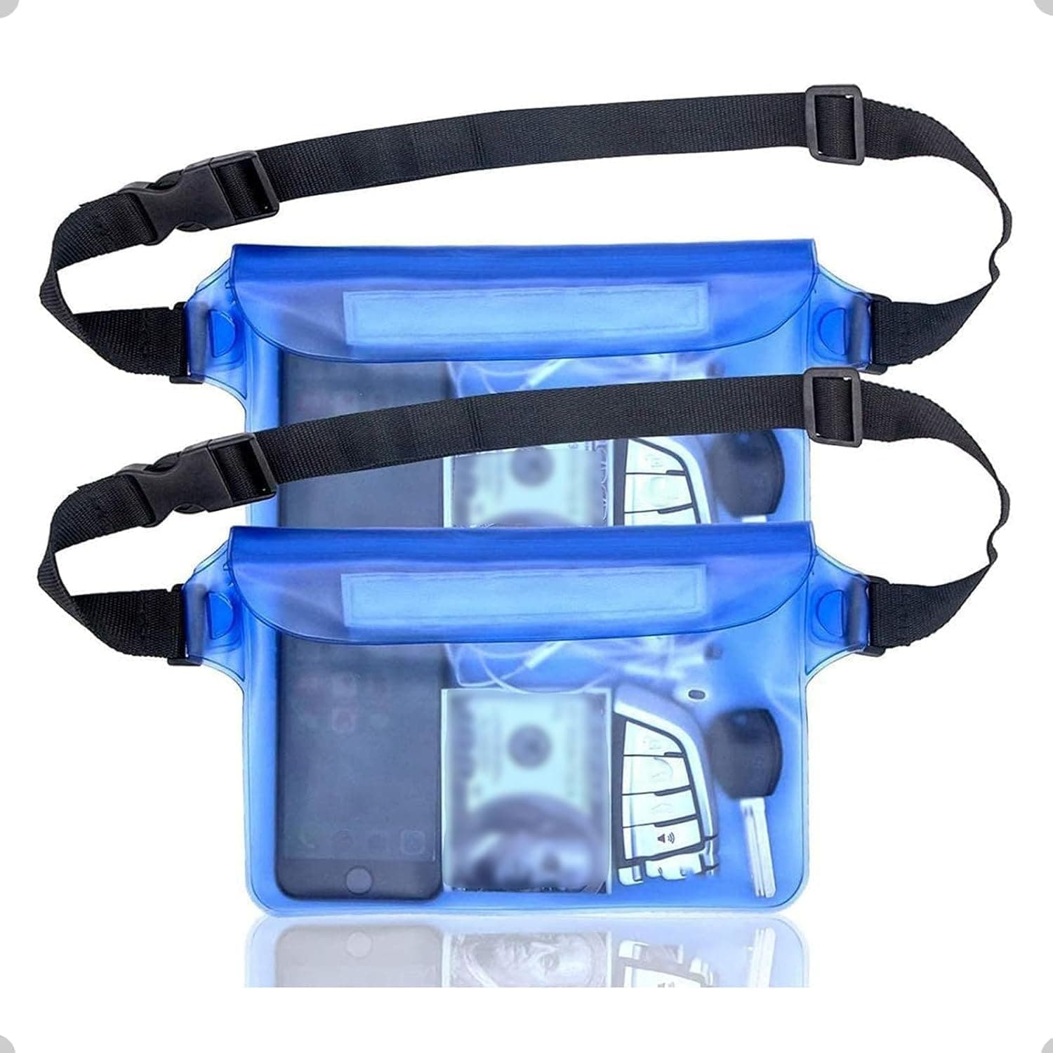 Aputue Waterproof Pouch, 2 Pack Matte PVC Dry Bag with Adjustable Waist Strap, Touchscreen Friendly Phone Case for Swimming Boating Kayaking, Outdoor Water Sports to Protect Keys and Money