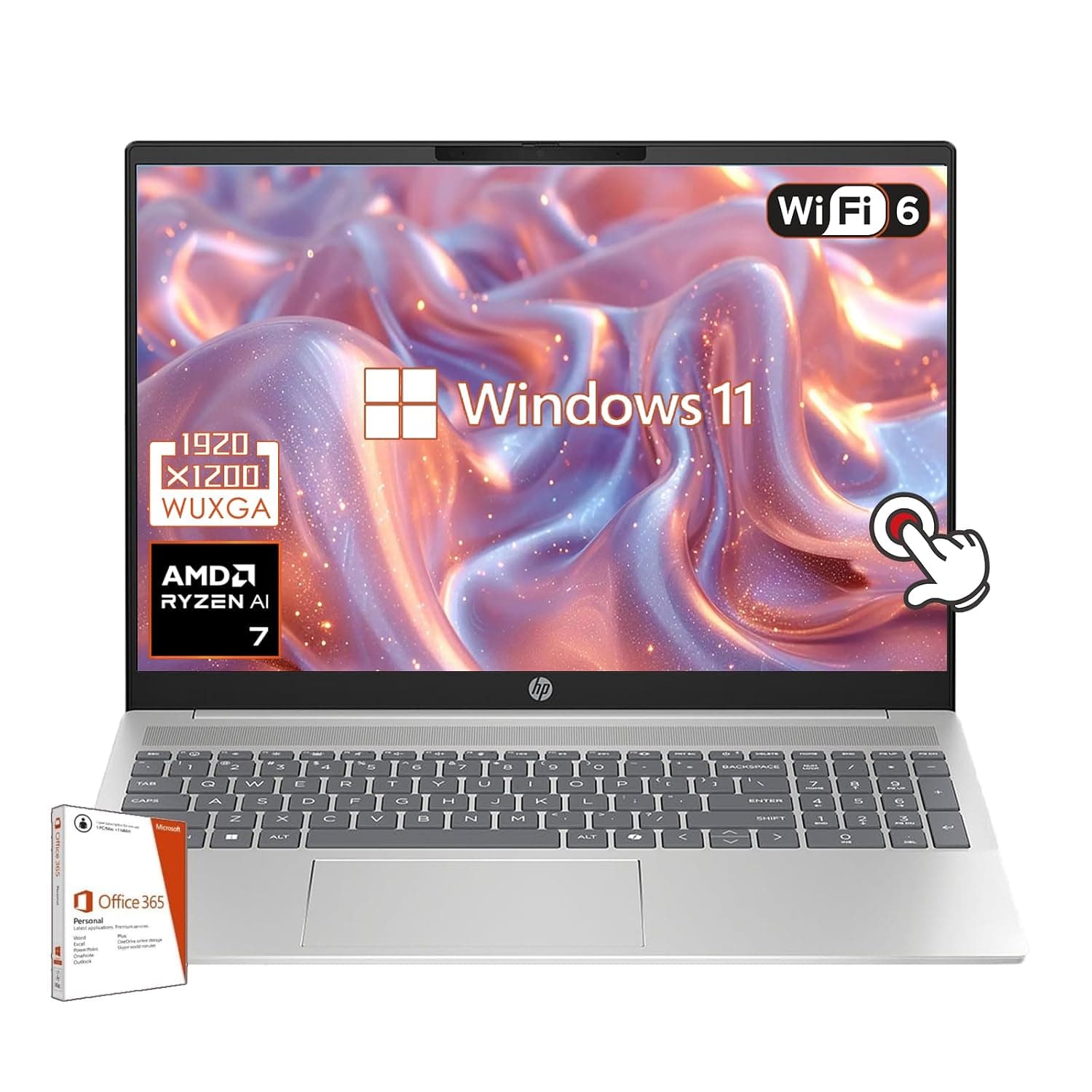 HP Pavilion 16" Touchscreen Laptop, AMD Ryzen 7 8840U, WUXGA (1920 x 1200), 16GB LPDDR5-6400Mhz RAM, 1TB PCIe SSD, Copilot PC, Wi-Fi 6, 1080p Webcam, Windows 11, w/Office 365