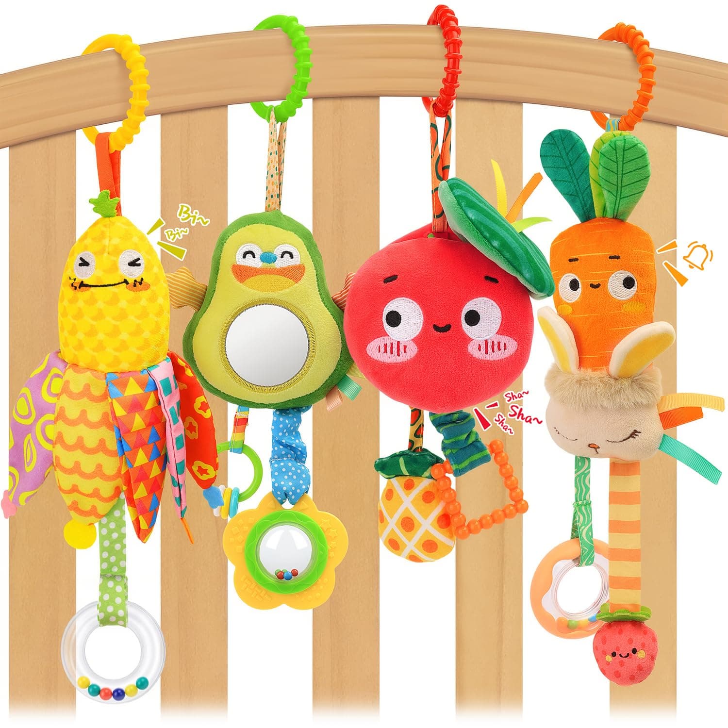Baby Hanging Toys for 0 3 6 12 Months Newborn Infants Baby Boy Girl Gifts | Hanging Toys for Babies, Hanging Toys for Baby Gym, Plush Rattles with Teethers, Car Seat Crib Stroller Sensory Toys