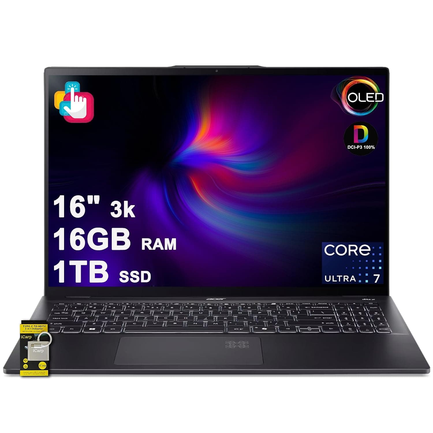 acer Swift 16 AI Laptop 16" 3k OLED Touch (100% DCI-P3) Intel 8-core Ultra 7 Series 2 256V (Up to 47 Tops) 16GB RAM 1TB SSD for Creator Designer Business Professional Win11 ICP Hub w/AI Copilot+ PC