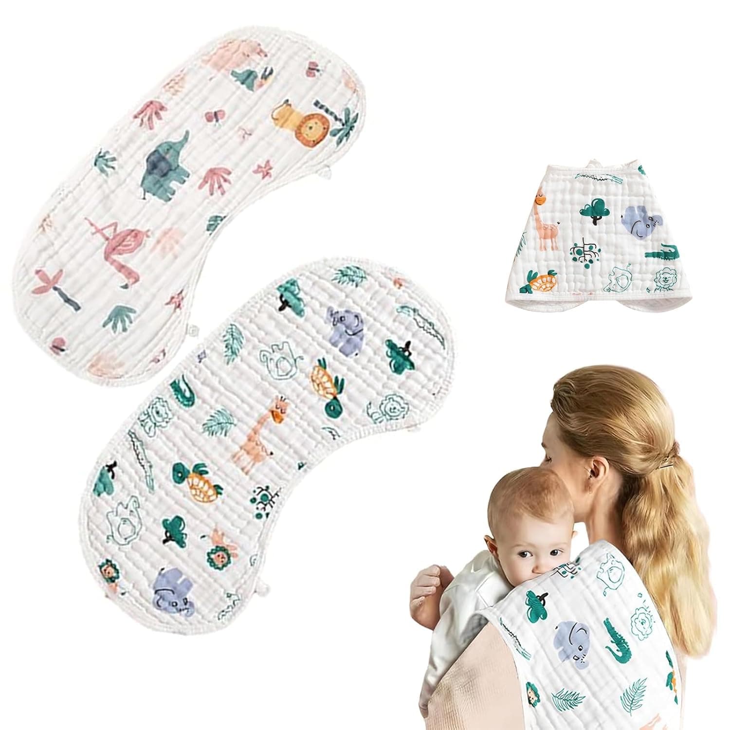 2-Pack 100% Cotton Muslin Burp Cloths, 6-Layer Thick Extra Absorbent Spit Up Towels for Newborns, Machine Washable Baby Dribble Rags for Boys & Girls, Soft Burping Cloth for Nursery Gift
