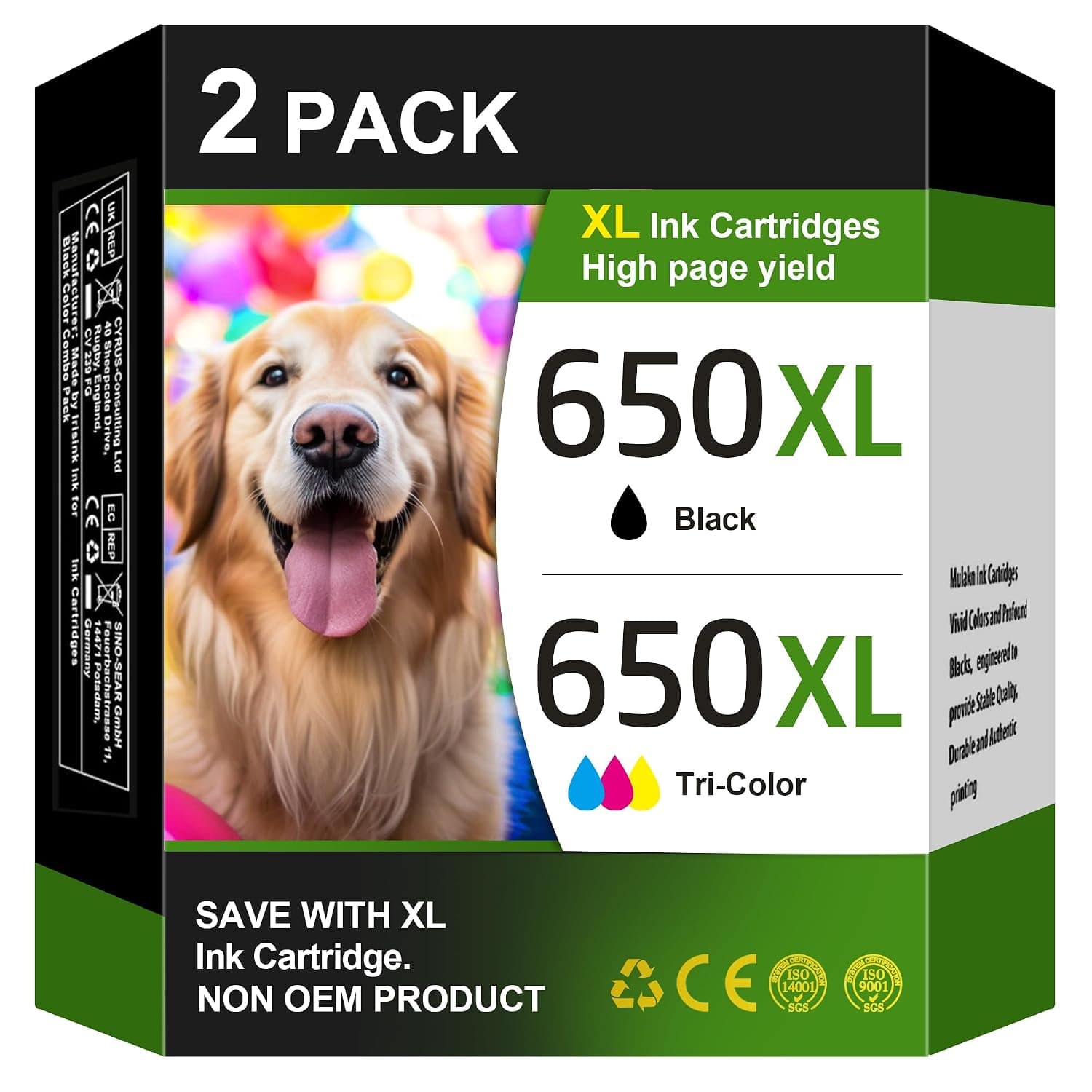 650XL 650 Ink Cartridge High Yield Replacement for HP 650 Ink Cartridge for HP 650 Printer Ink Compatible for HP Deskjet Ink Advantage 1015 1515 2515 2545 2645 3515e 3545e 4515e 4645e (2 Pack, 650XL)