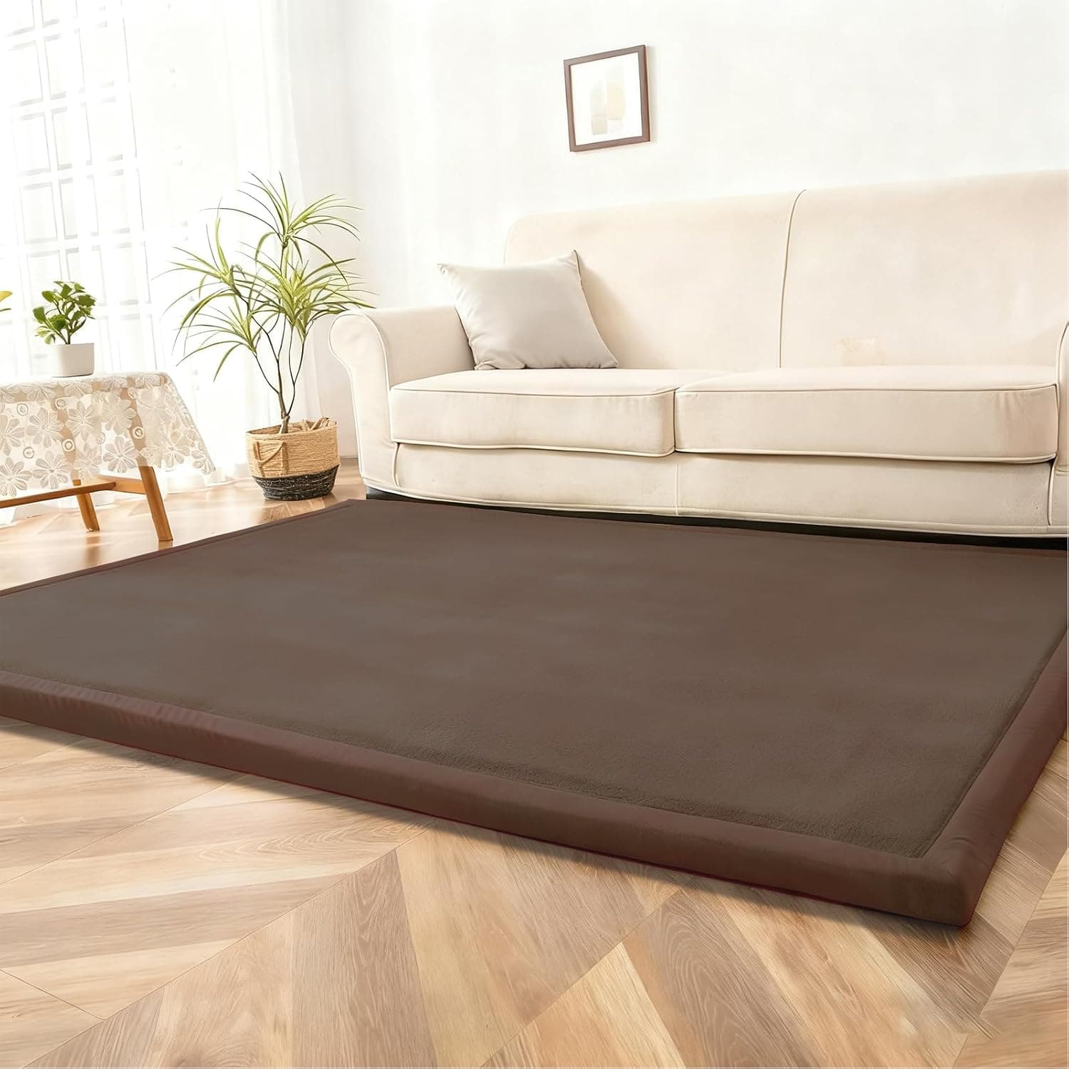 Coral Velvet Play Mat Soft Study Walking Crawling Mat 3CM Large Play Mat Anti-Slip Rug Yoga Mat Exercise Pads Playroom Rugs 190 x 190 cm