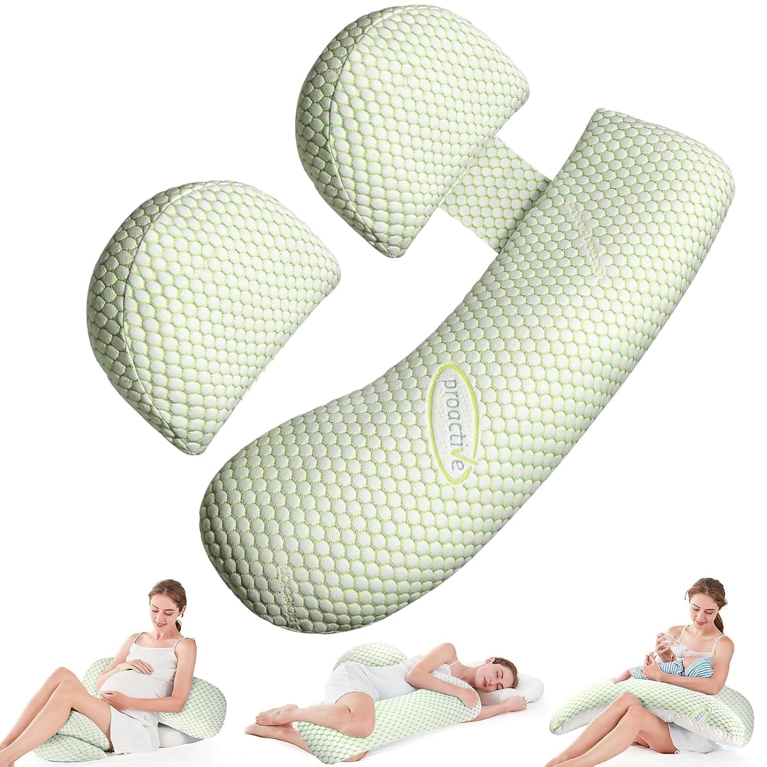 Pregnancy Pillow for Sleeping, Body Pillow for Side Sleeper Adjustable Portable with Removable Washable Cover, Pillow for Pregnant Women Support for Back Hips Legs(Green)