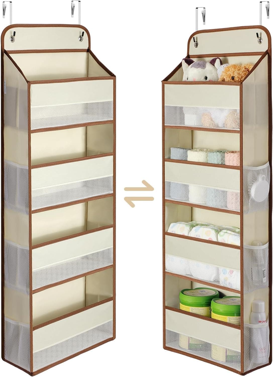 pyebe Over the Door Organizer,Bathroom Organizers and Storage,Toy Stuffed Animal Storage, Swing-proof Hanging for Nursery Newborn Baby Essential Stuff (Beige)