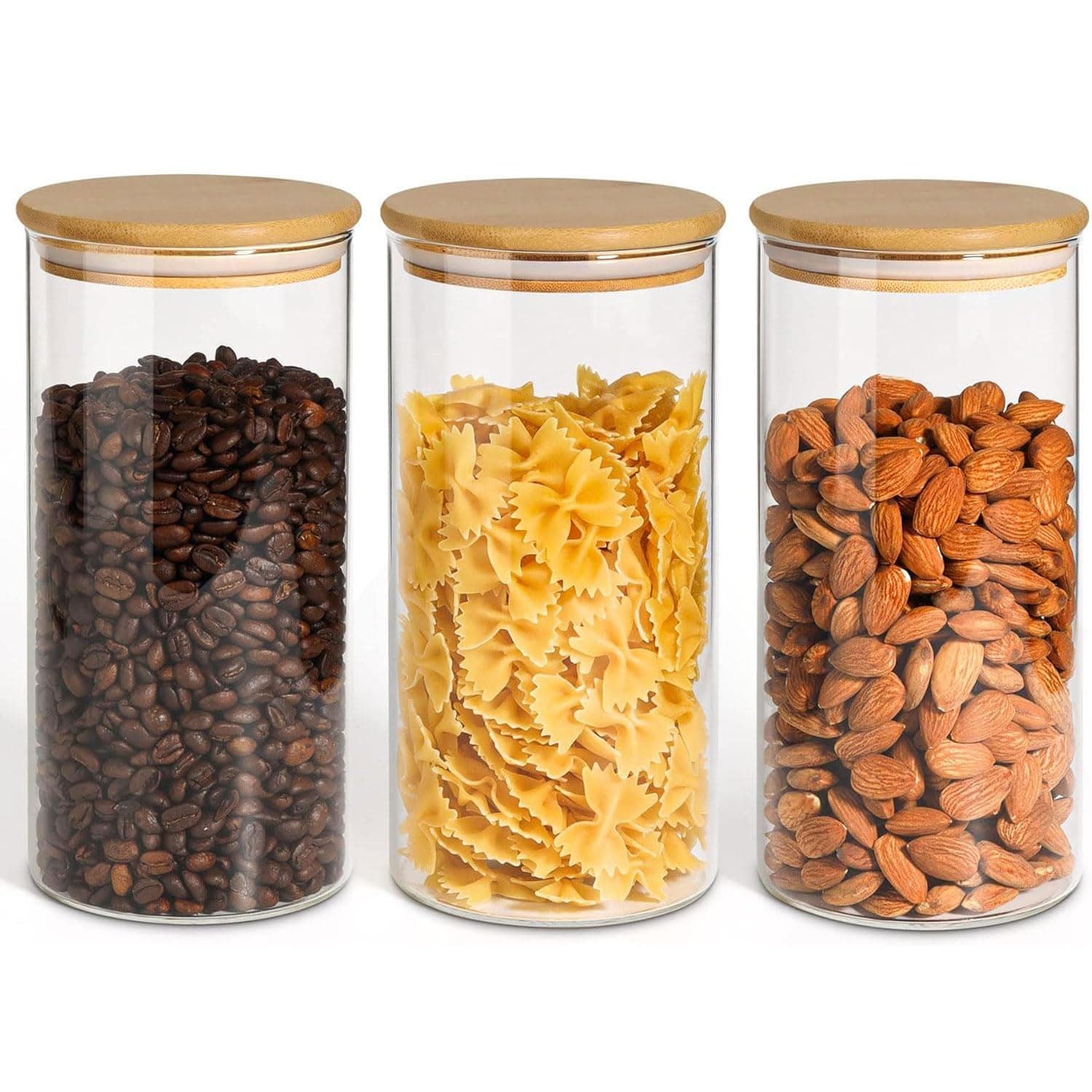 ComSaf Glass Storage Containers with Lids 1.5 Qt, Set of 3 Food Storage Jar | Glass Containers with Bamboo lids, Glass Canisters, Kitchen Cabinet Storage, Tea, Spice, Coffee, Cereal, Dry Food, BPA Free