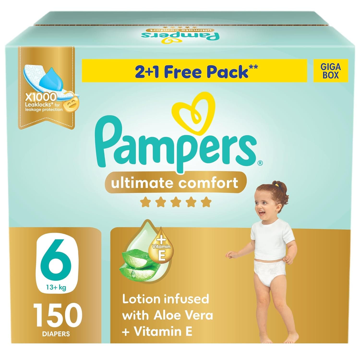 Pampers Ultimate Comfort Taped Diapers, Size 6,13+kg, Giga Pack, 150 Count