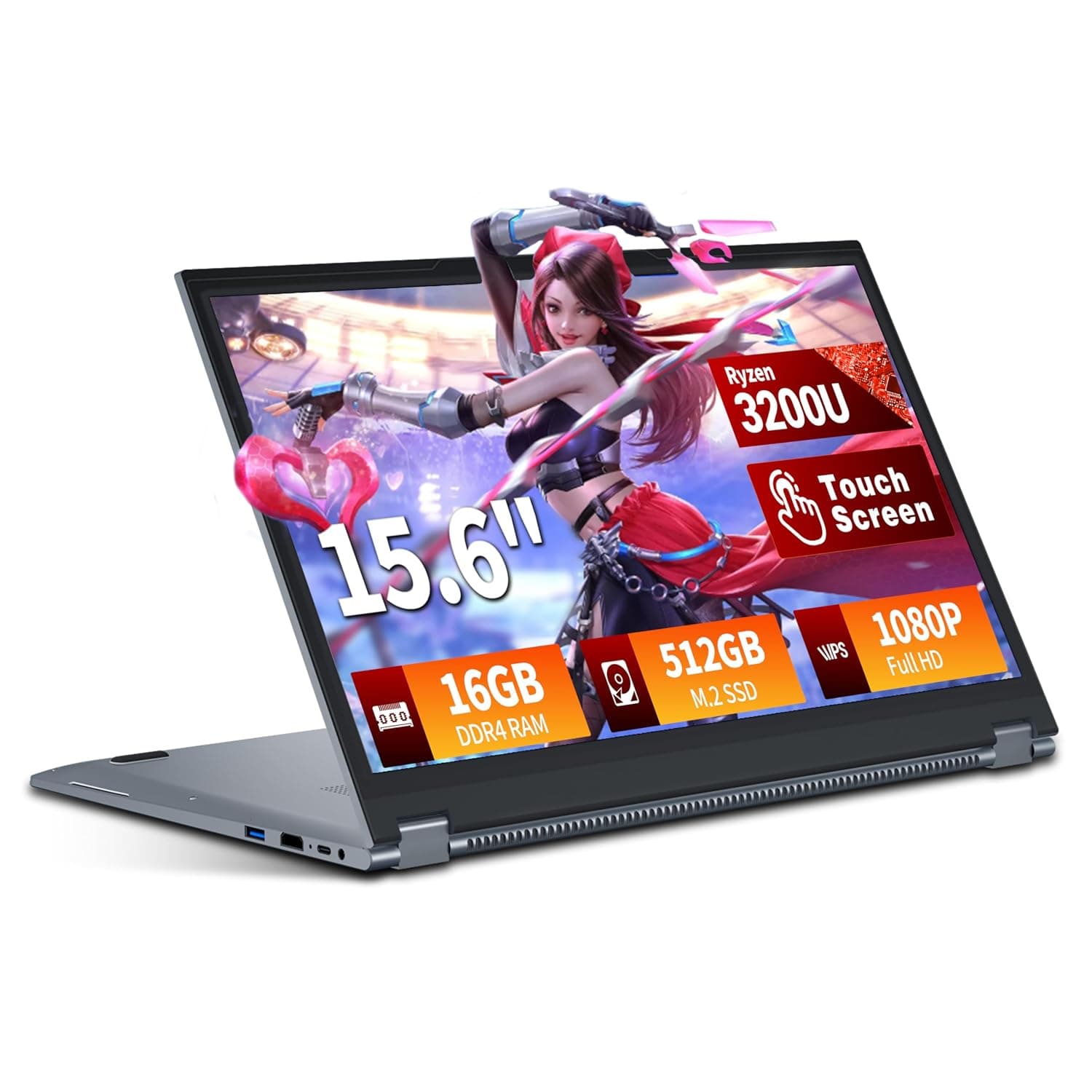 2 in 1 Touchscreen Laptop PC CPU Ryzen R3-3200U 15.6 Inch Gaming Notebook 16GB RAM 1TB SSD (16GB RAM+512GB SSD)
