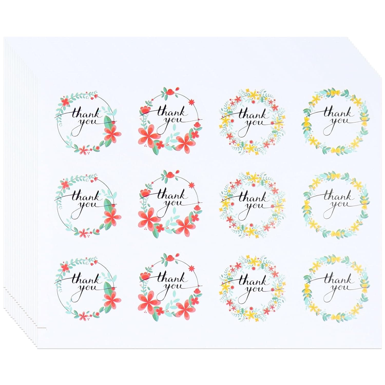 Thank You Stickers 10 Sheets Self-Adhesive Thank You Label Stickers for Small Business, Party Bags, Gift Wrapping, Envelop Seal, Multicoloured, Flower Pattern