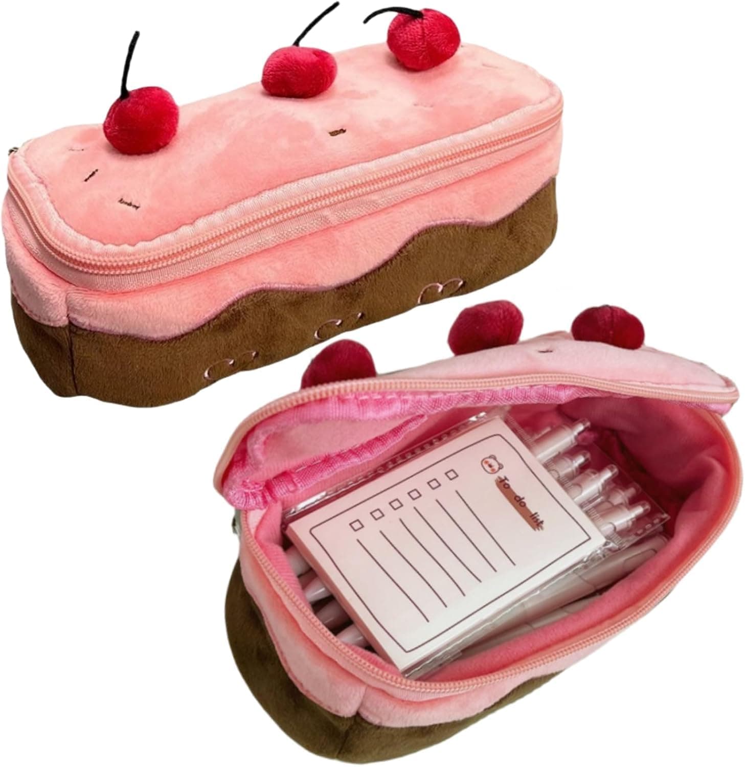 1 Pcs Cherry Cake Pencil Case, Cute Plush Pen Holder Pouch, Large Capacity Stationery Storage Box, Kawaii Pencil Organizer Bag for School Office Supplies, Cosmetic Storage Bag
