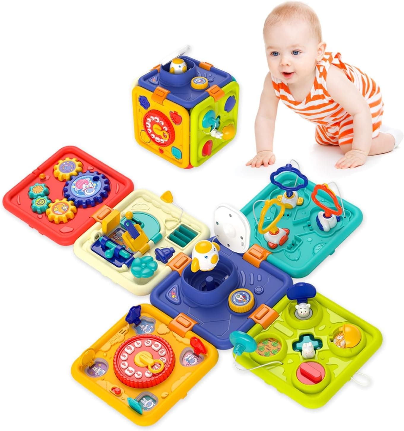XICEN Busy Cube Montessori, Busy Cube Toy, multi-functional children's sensory toys, Learning Fine Motor Skills, Detachable Educational Learning Toy, Suitable for Boys and Girls