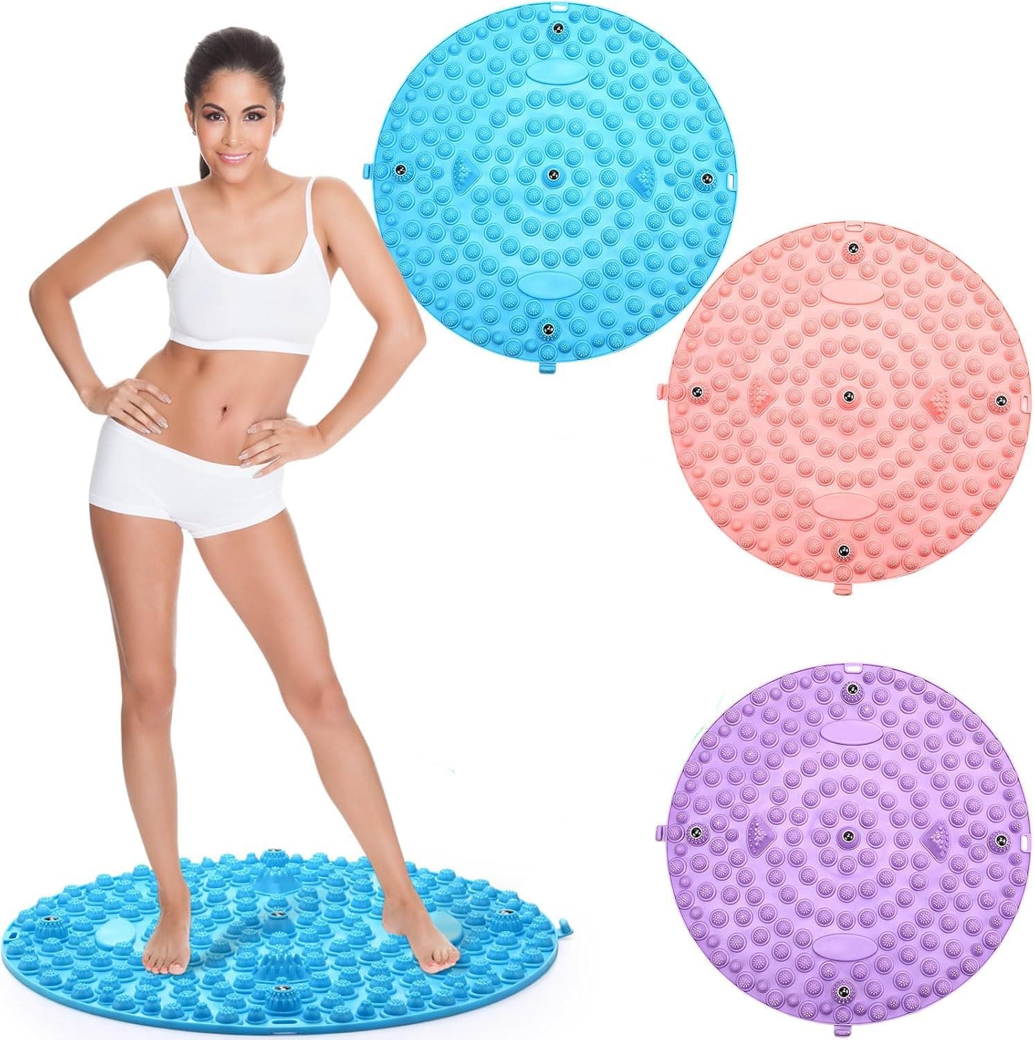 Paporich 3 Pcs Foot Massage Mat, Foot Reflexology Pad, Portable Foot Relief Yoga Mat, Walk Stone Acupoint Particle Massage Tool for Feet