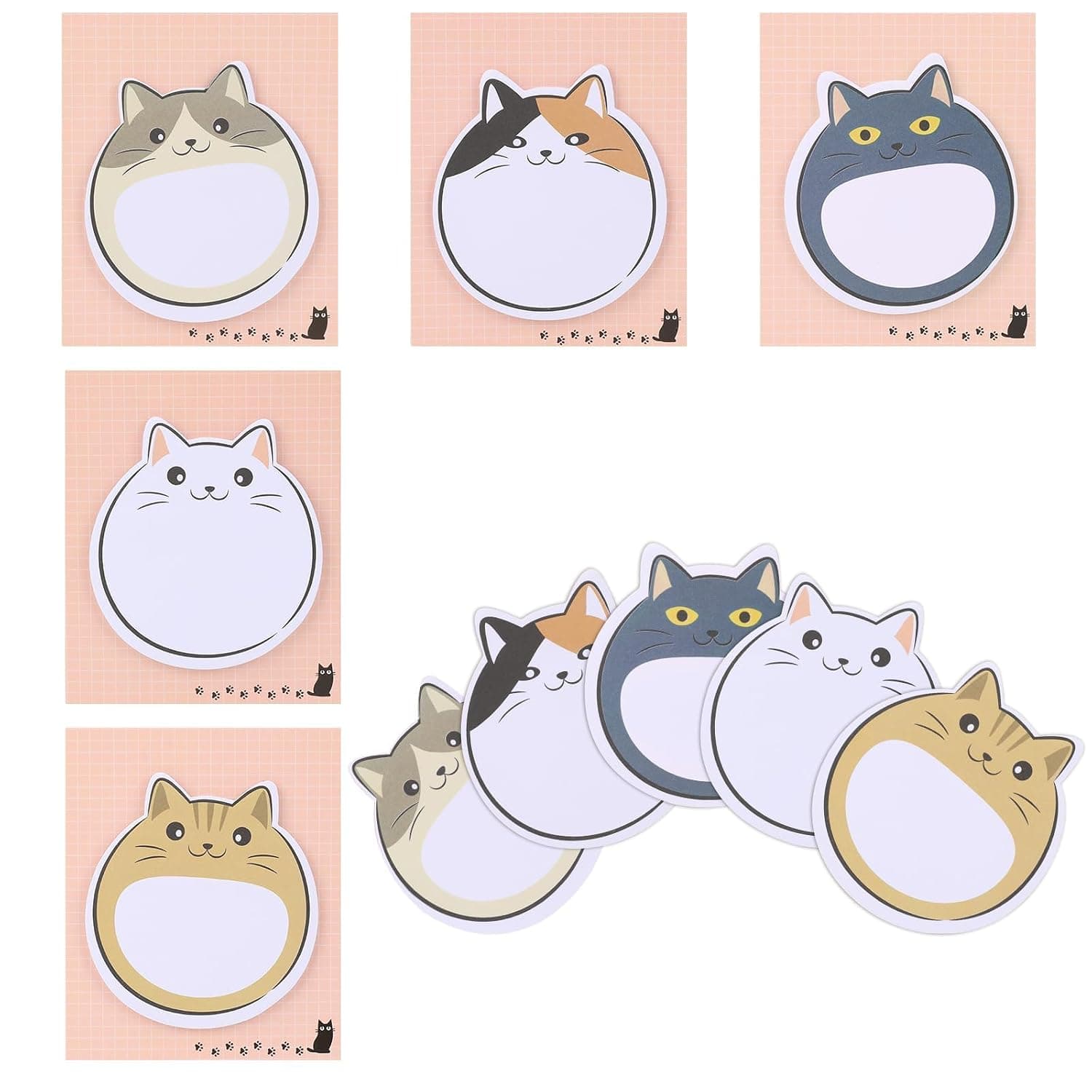 5 Pcs Cat Cute Themed Sticky Notes, School Creative Gifts, 150 Sheets Kawaii Note Pads Cute Animal Notes Page Index Tabs Self Stick Cartoon Pad for Lovers