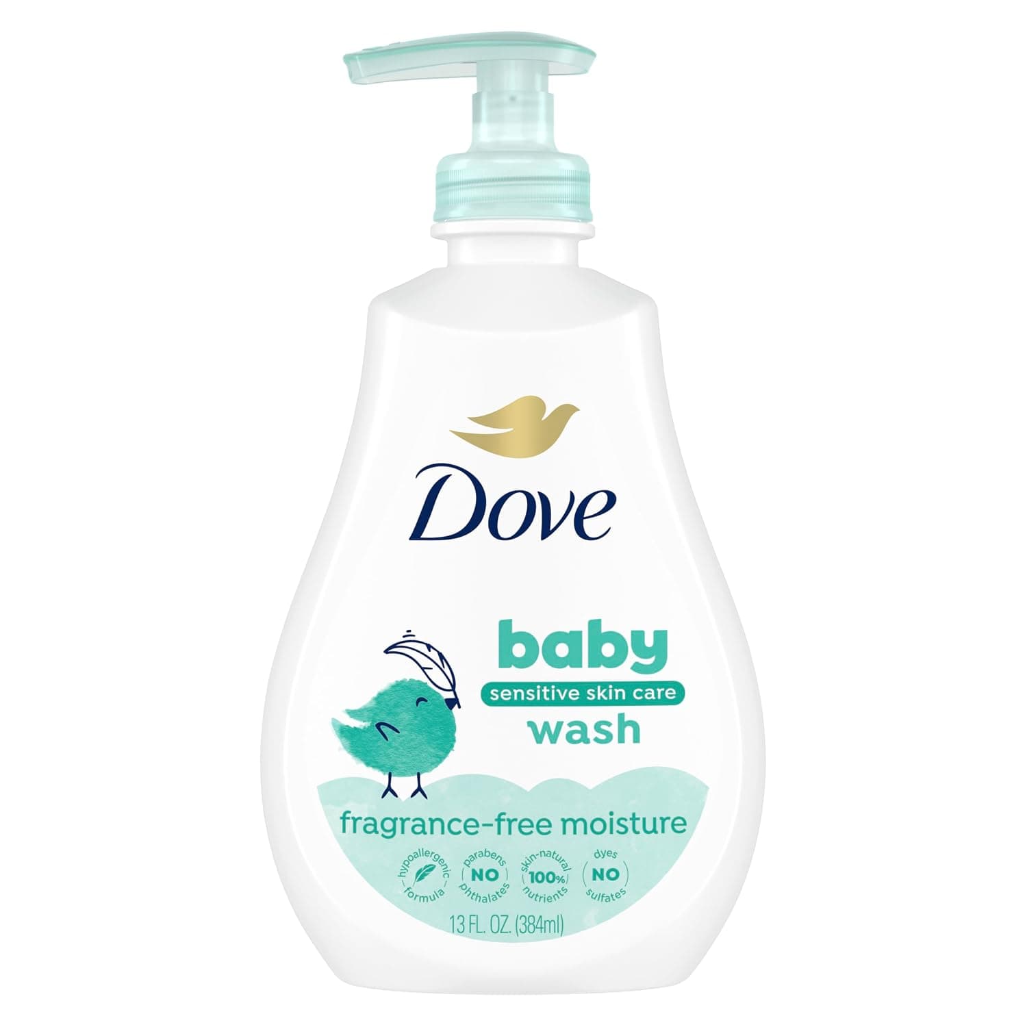 Baby Dove Sensitive Skin Care Baby Wash For Baby Bath Time Fragrance Free Moisture Fragrance Free and Hypoallergenic, Washes Away Bacteria 13 oz