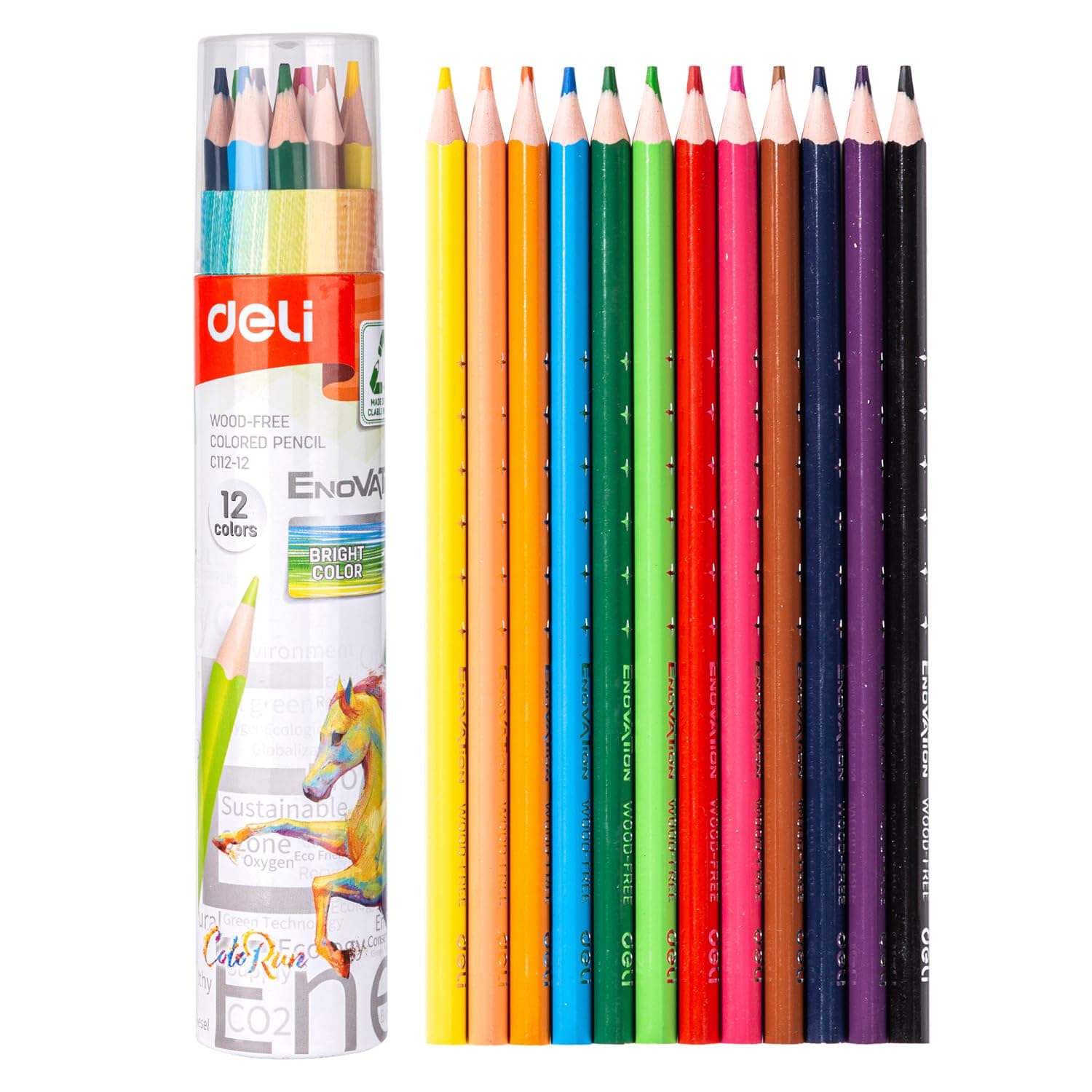 Deli Triangular Ergonomic Barrel Color Pencils for Drawing and Painting 12-Pack