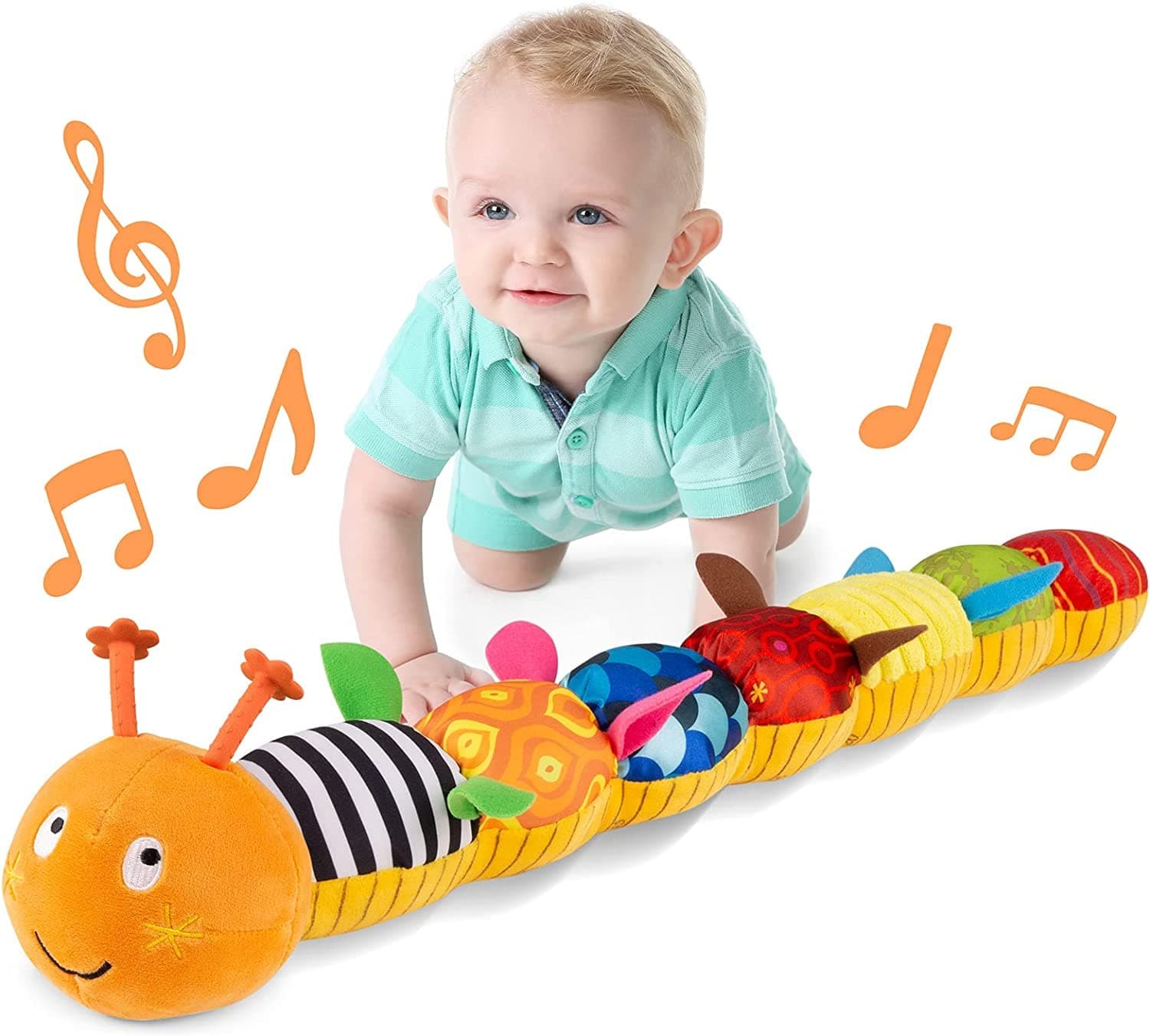 Baby Toys Musical Caterpillar, Infant Toys Stuffed Animal Toys with Ruler Design and Ring Bell, Baby Teething Toys for Tummy Time, Baby Development Plush Toys with Rich Colors Patterns Textures