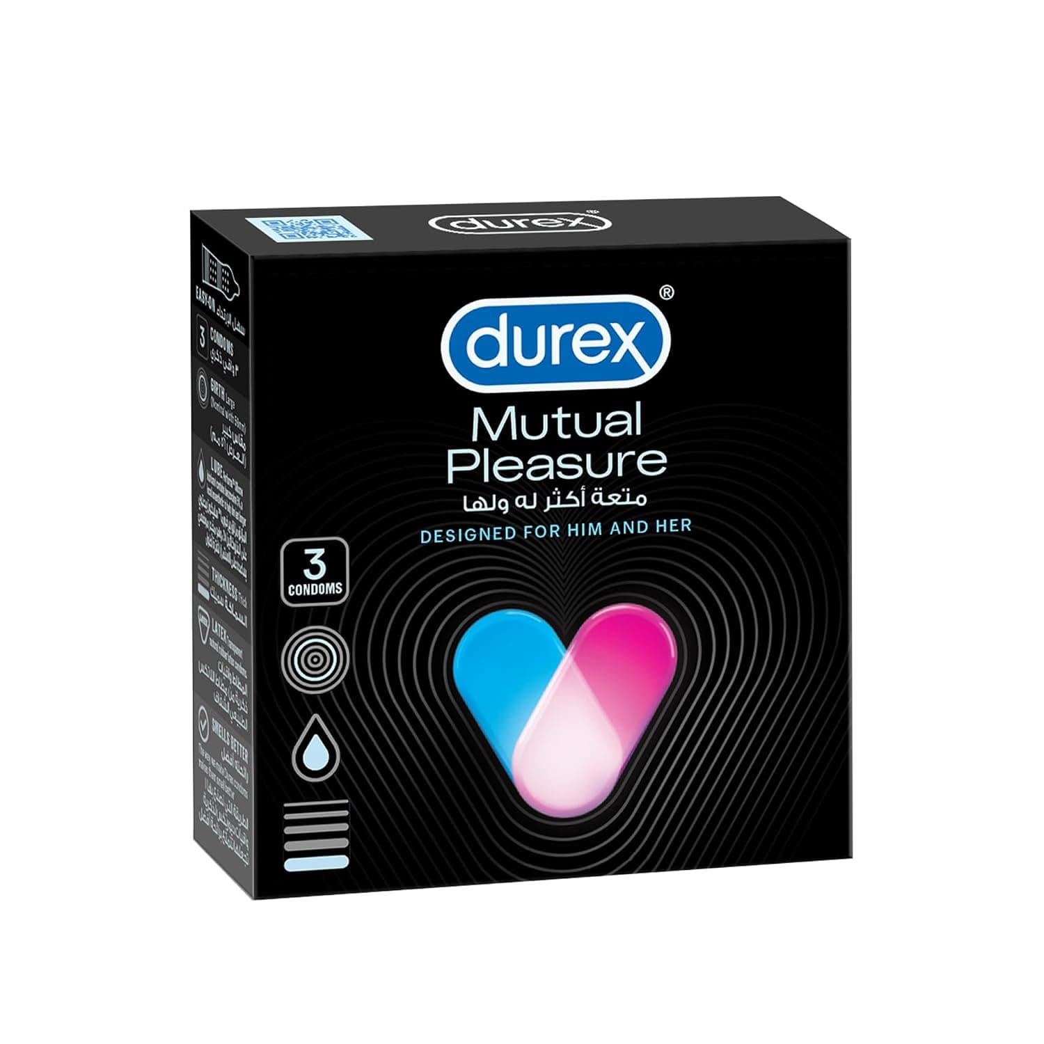 Durex Mutual Pleasure Condoms Designed for Him & Her, 3 Pieces