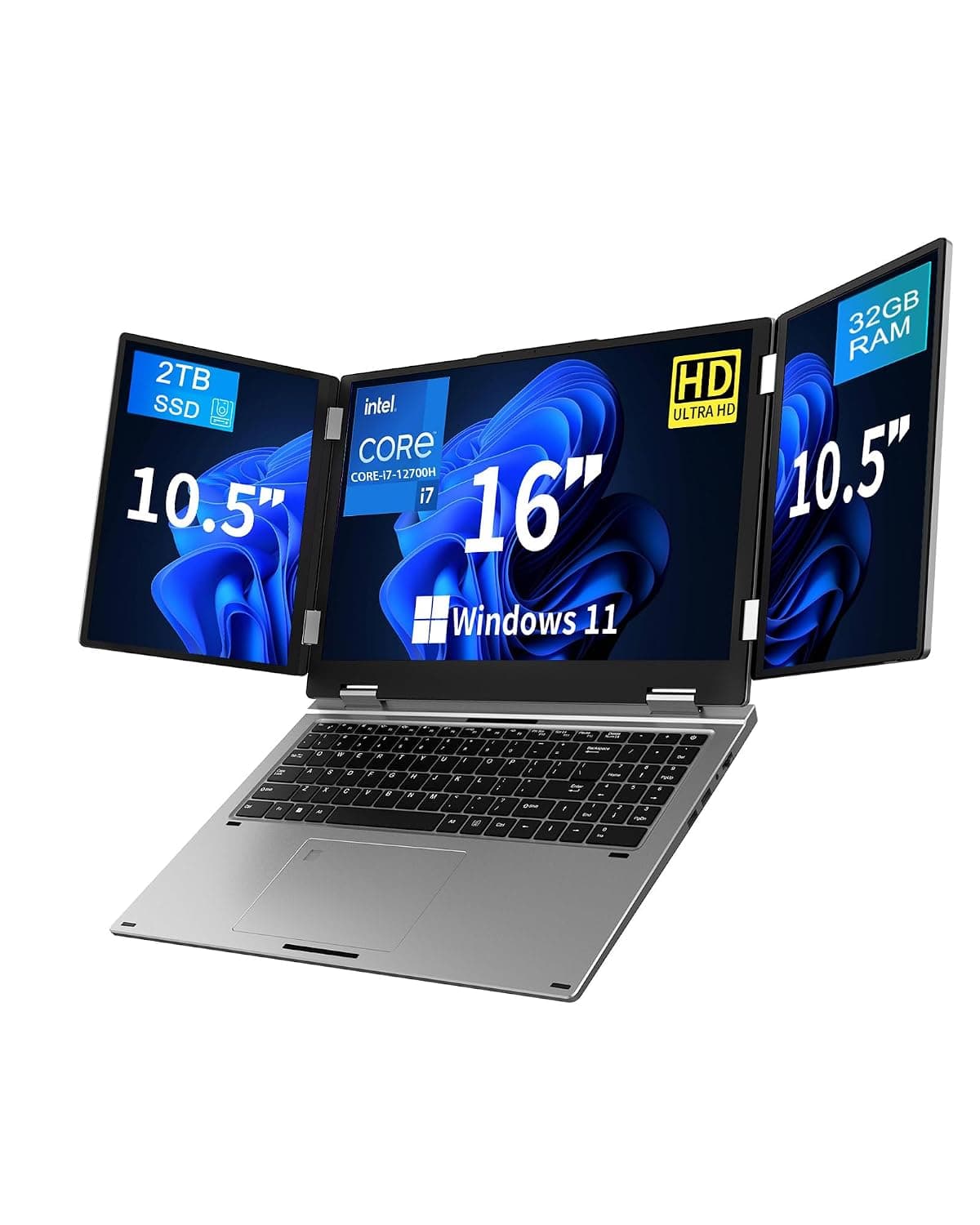 16” Triple Screen Laptop i7-12700H, 32GB RAM 2TB SSD, FHD 1920×1200 + Dual 10.5” 1920×1280, Iris Xe, Fingerprint, WiFi 5, BT 5.0, Win 11 Pro