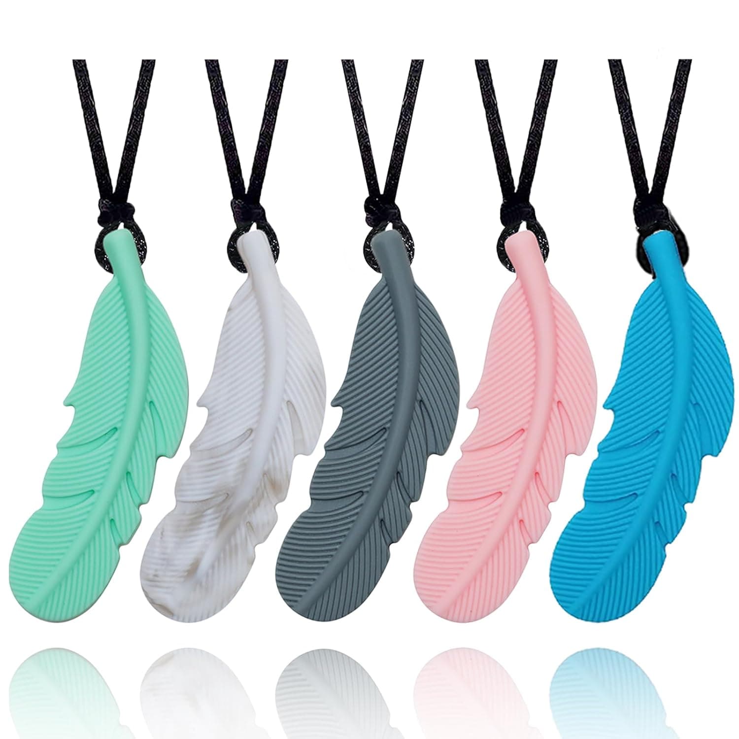 Atsky Sensory Chew Necklace for Kids, Boys and Girls, 4 Pack Silicone Feather Chewy Necklaces for Autism, ADHD, Chewing, Oral Motor Chewable Pendant for Mild Chewers
