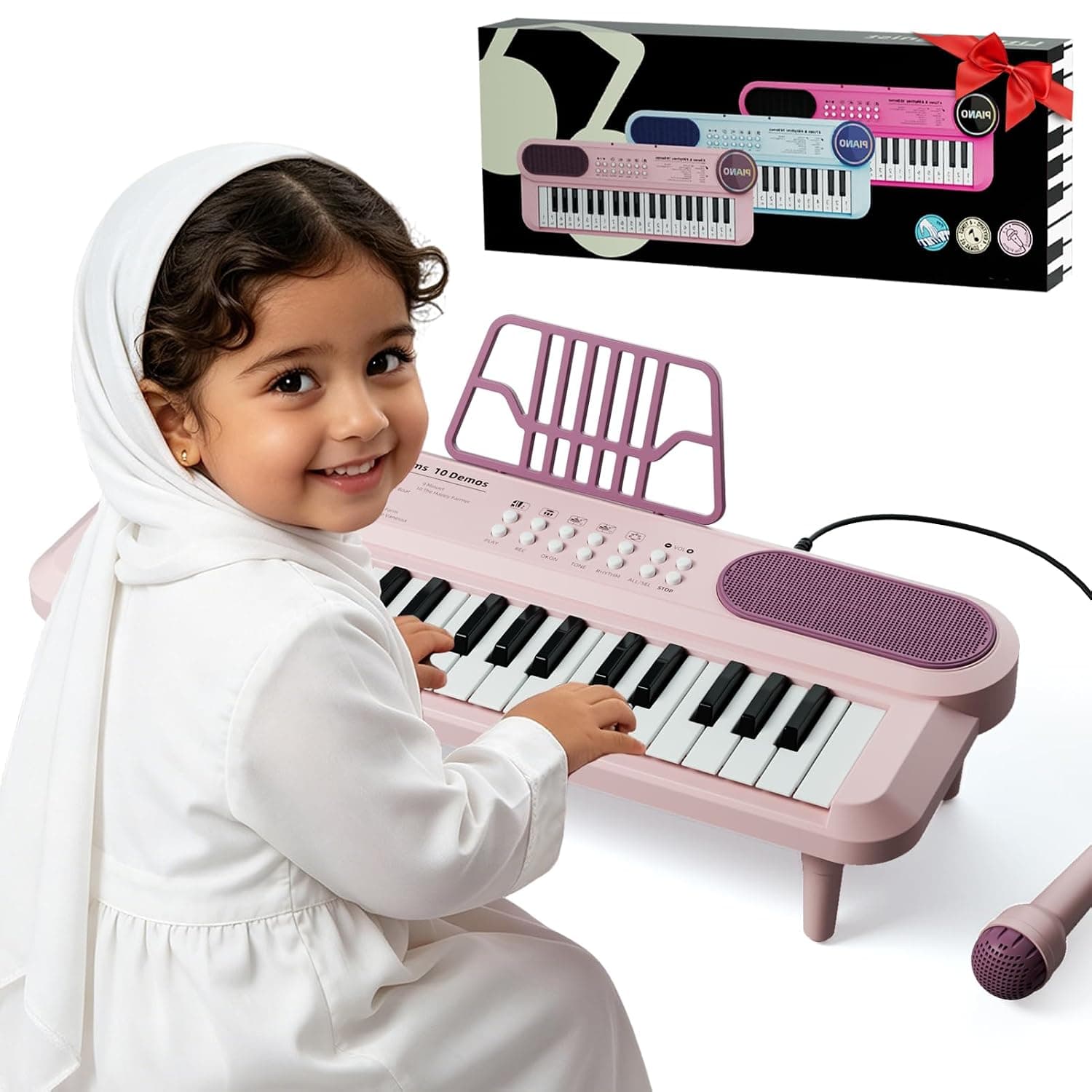 First Birthday Gift for 1 Year Old Girls, 37 Key Pink Piano for Toddlers 1-3, Baby Einstein Educational Toys for Kids 4-6, Portable Musical Electronic Instruments, 12-18 Months Girl