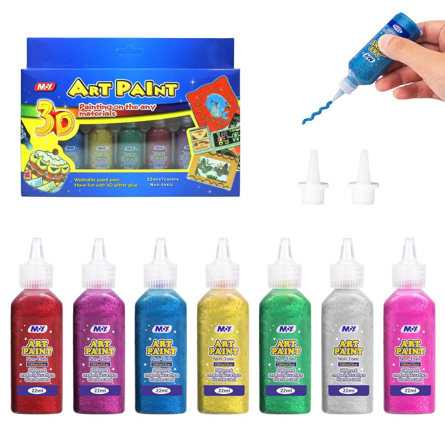 Glitter Glue Pens, 7pcs Non-Toxic Washable Craft Glitter Glue Stick Set, Art Glues Glitter Gel Pens for Gluing, Drawing, Writing, Cards Decorating, Scrapbooking, DIY Crafts, Holiday Decor