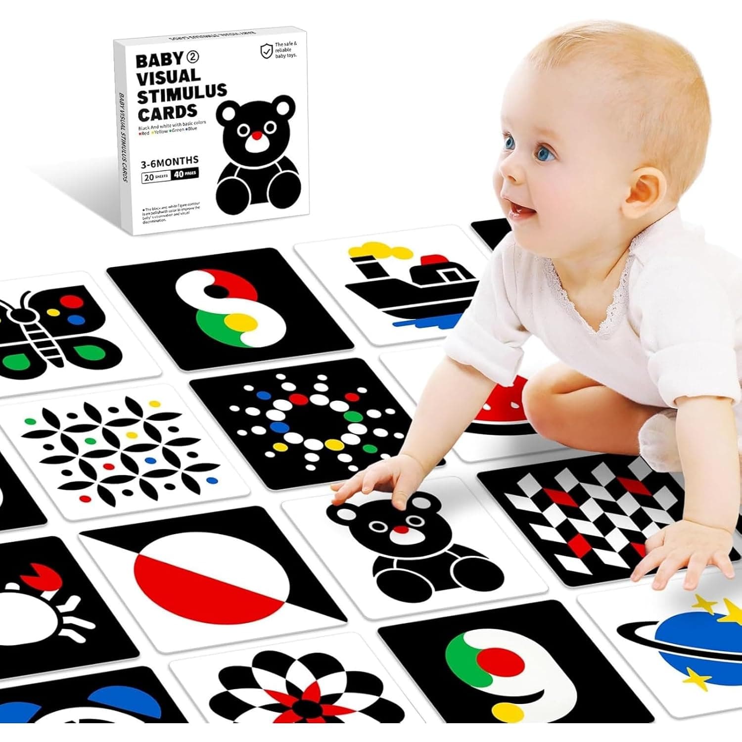 Andanna Flash Cards Baby Visual Stimulation Cards for 0-3-6 Months, 3-6 Months Infant Newborn Tummy Time Toys Gifts,Contrast Cards for Infants 0-6 Months,Brain Developmental Infant Toys (3-6 Months)