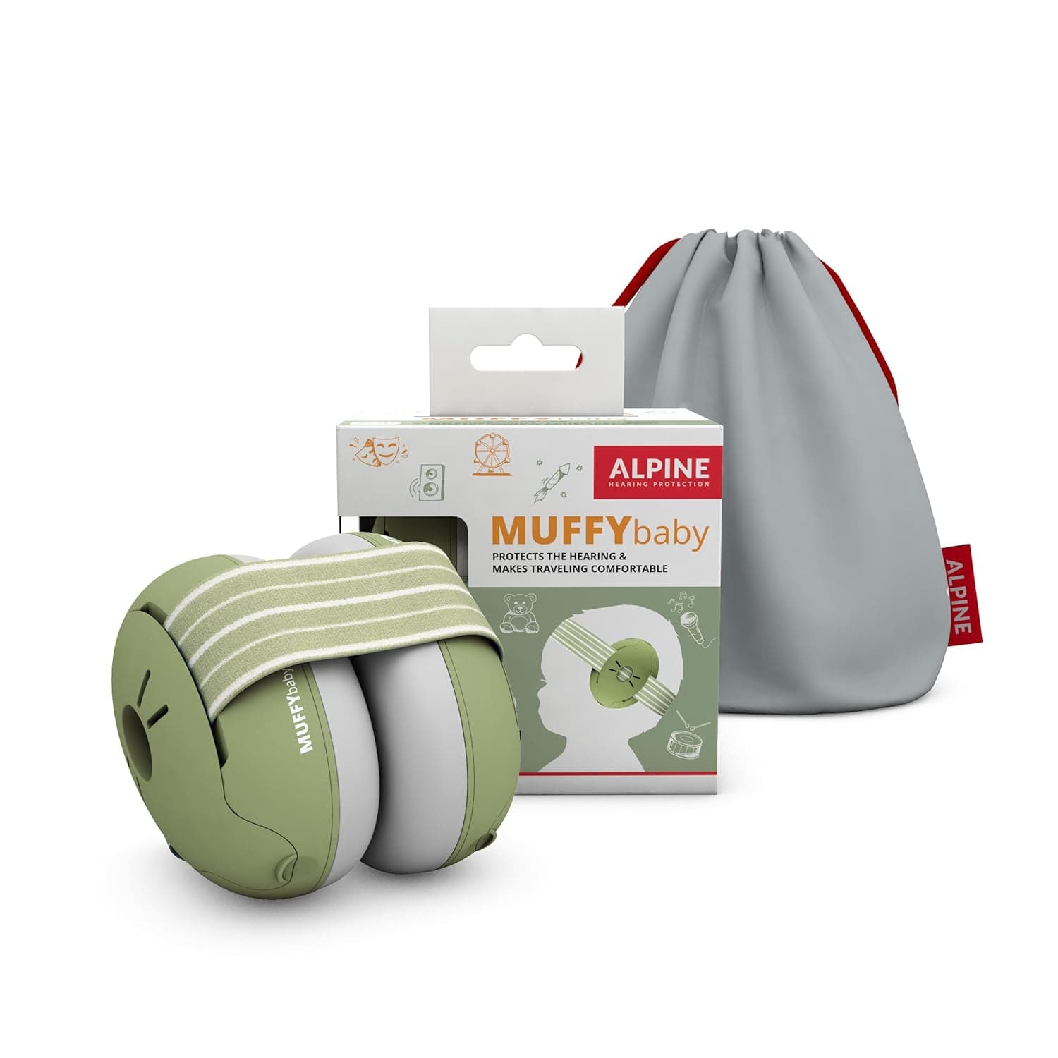 Alpine Muffy Baby - Ear Protection for Babies up to 36 Months - 23 dB - Baby Noise Protection Headphones Prevent Hearing Damage and Improve Sleep on the Go - Adjustable Headband - Green | For babies up to 4 years | 23dB Noise Reduction | Baby Hearing Protection | Noise Reduction | Baby Essentials New Mom Gifts