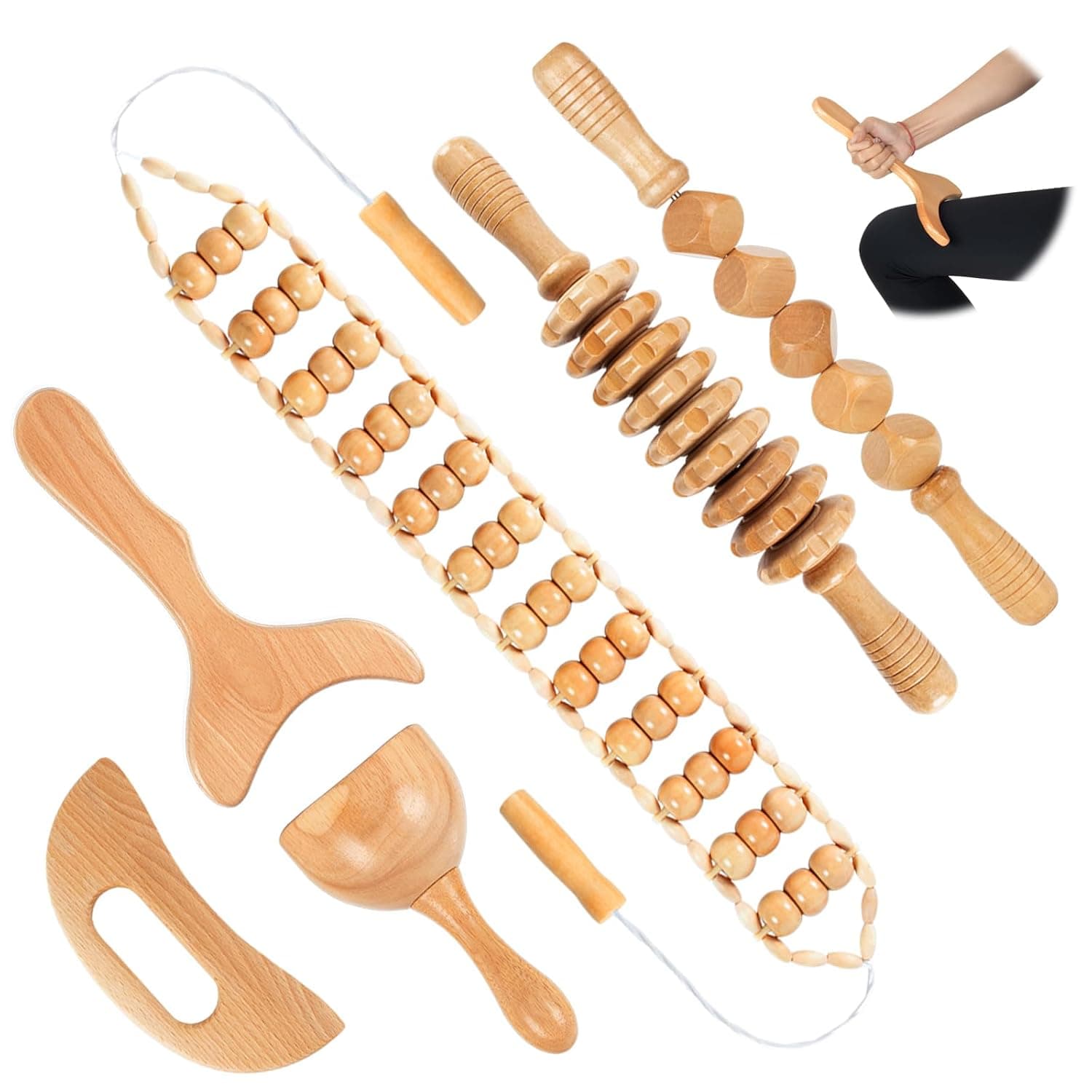 KintKita Wood Therapy Massage Tool 6 in 1,Lymphatic Drainage Massager Maderoterapia Kit Professional Body Cellulite Massager for Body Sculpting,Contouring,Relief Muscle,Anti-Cellulite