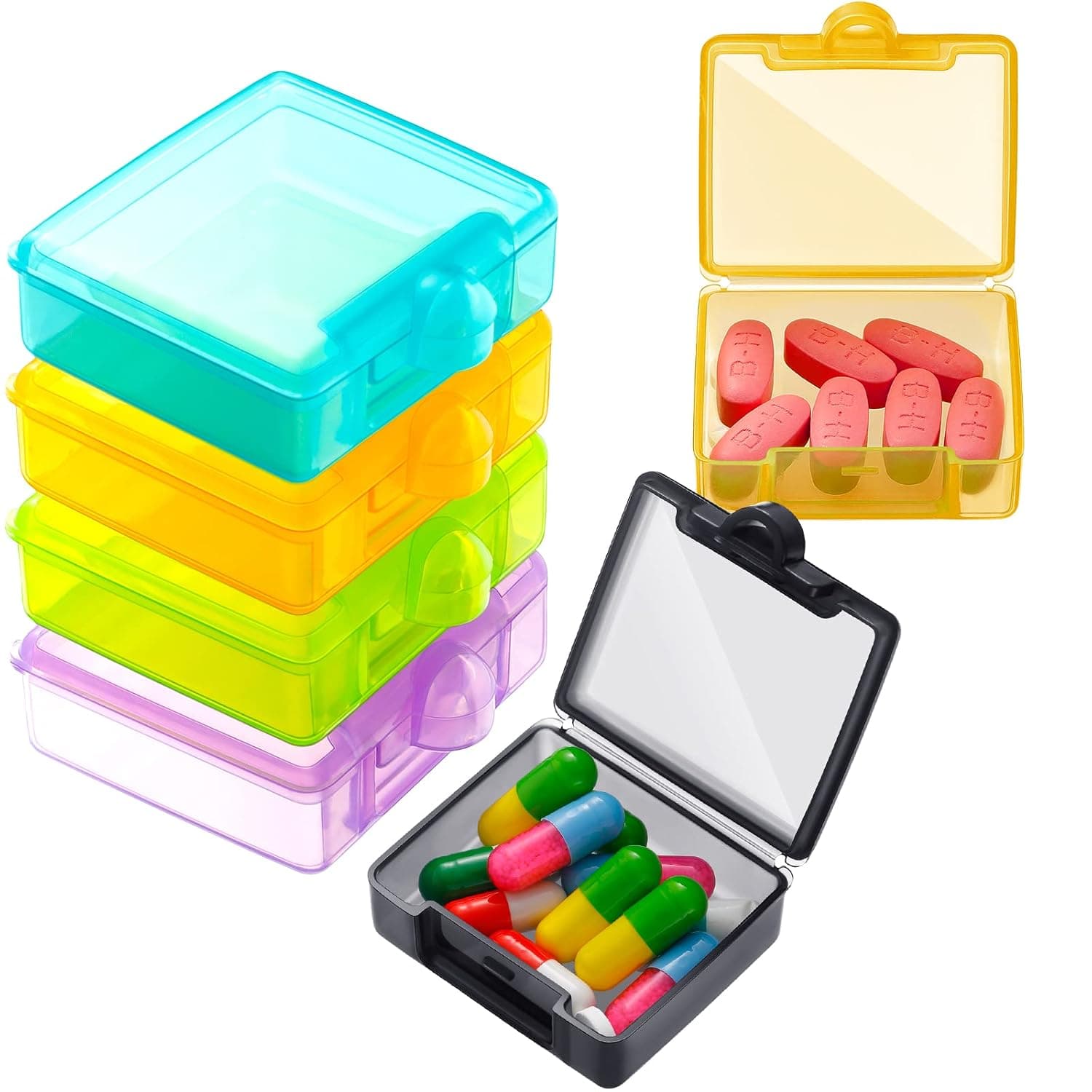 6 Packs Pocket Tiny Pill Case Single Daily Small Pill Container Travel Medicine Holder Cute Portable Personal Medicine Dispensers Organizers for Purse Pills Vitamin Supplements(Assorted Color)