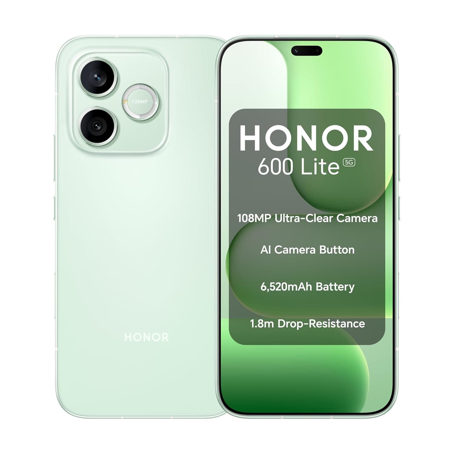 Honor 600 Lite Dual-SIM 256GB ROM + 8GB RAM (GSM Oly | No CDMA) Factory Unlocked 5G Smartphone (Sprout Green) - International Version | 6.60 inch AMOLED 120Hz display, Dimensity 7100 Elite, 6520 mAh battery, 45 W SuperCharge, 16 MP front camera, IP66