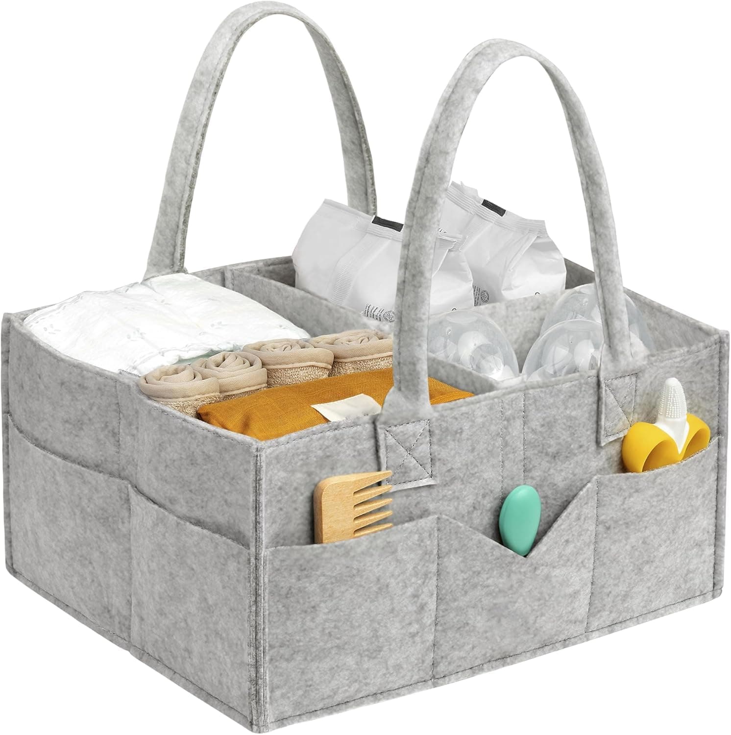 Classic Gray Diaper Caddy Organizer, Portable Nursery Storage Bin for Changing Tables, Baby Essentials Organizer for Girls and Boys
