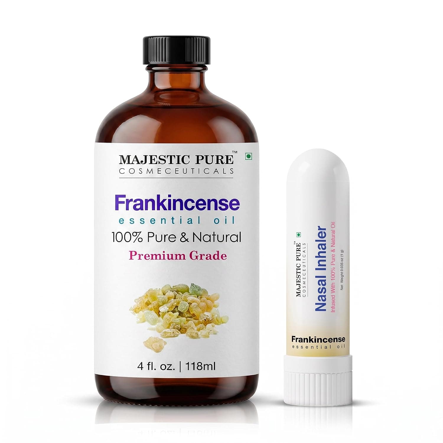 Majestic Pure Frankincense Essential Oil with Nasal Inhaler | 118 ml | Ideal for aromatherapy, diffuser use, personal inhaler use, home fragrance, and everyday aromatic routines.