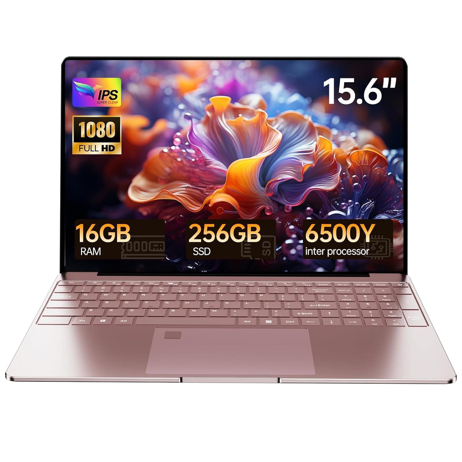 15.6" Laptop Computer,Pentium 6500Y(UP to 3.4GHZ), 16GB RAM & 256GB SSD, Win 11 Pro, FHD, Backlit Keyboard, Fingerprint, USB 3.0, WiFi 5, BT, Business & Student Essential Light Pink