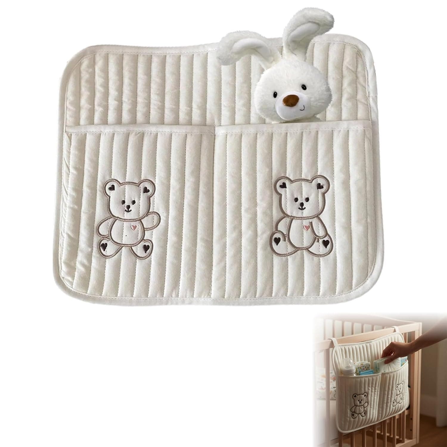 Durable Bedside Caddy Organizer Pocket | Premium Hangable Storage for Baby Crib, Diapers & Bottles | Multi-Pocket Nursery Essential | Ideal for Dorm Room & Small Spaces