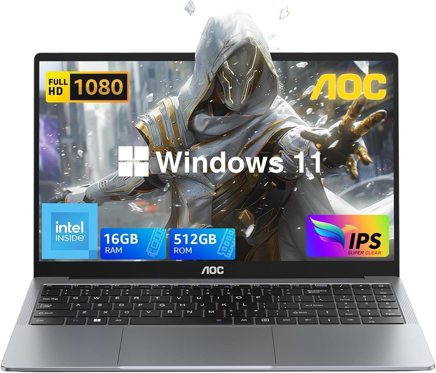 AOC Laptop Computer 15.6 Inch FHD Screen Laptop with N95 Processor(Up to 3.4GHz) 16GB RAM 512GB SSD Gaming Laptops Windows 11 Laptop Computer, Light&Thin, Metal Shell, Webcam, Type-C, USB3.2, Grey